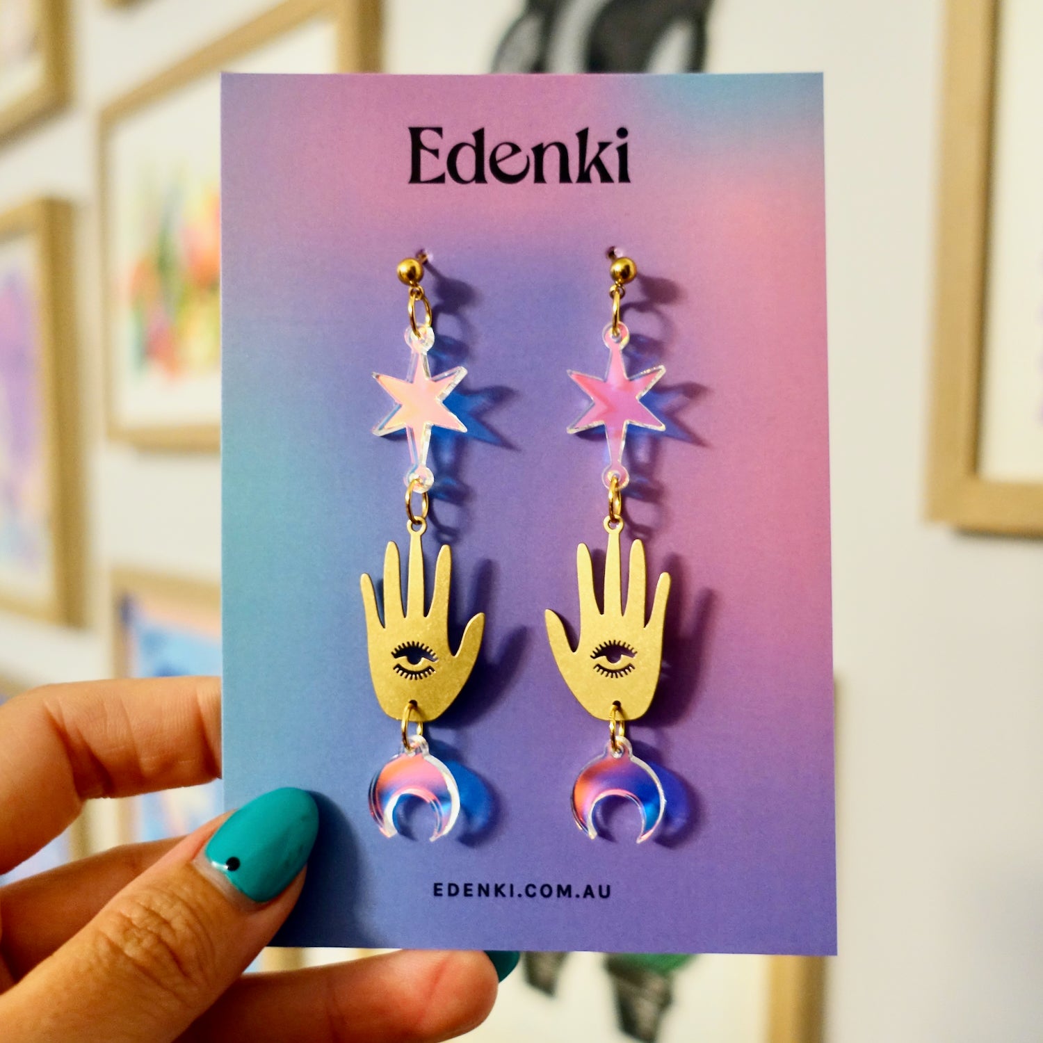 Aurelia Iridescent and Brass Hands Earrings - edenki