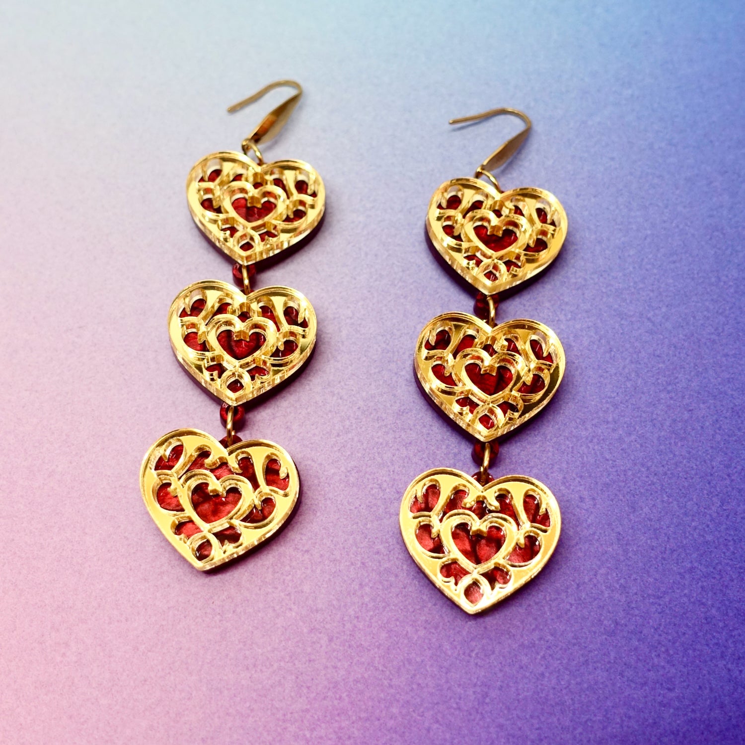 Heart Container Triple Drop Earrings - edenki