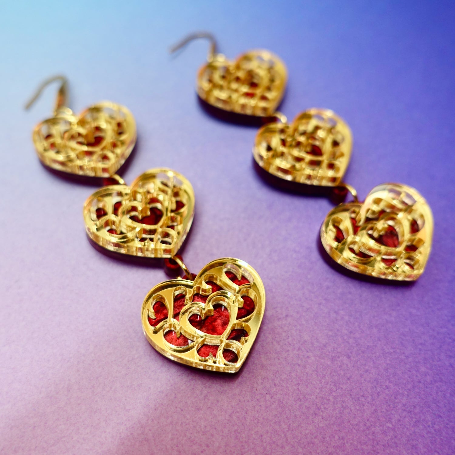 Heart Container Triple Drop Earrings - edenki