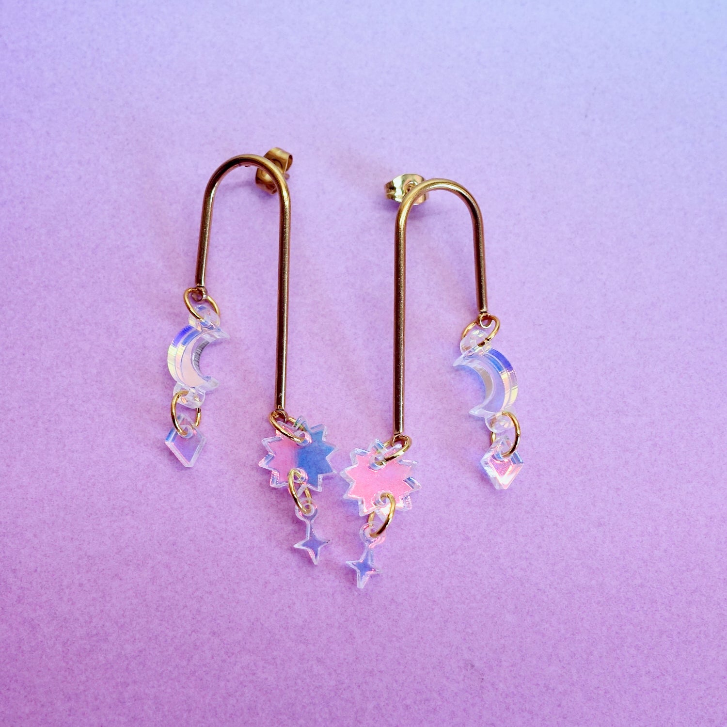 Celestial moon and star arch earrings