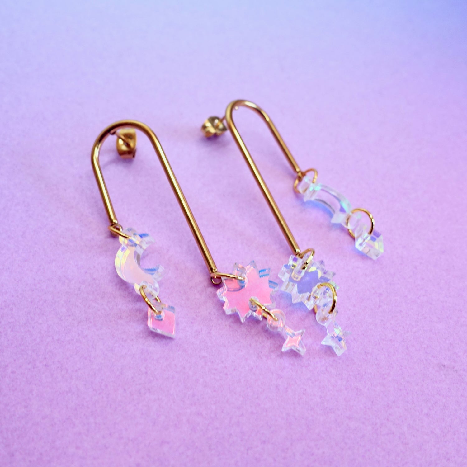 Celestial moon and star arch earrings