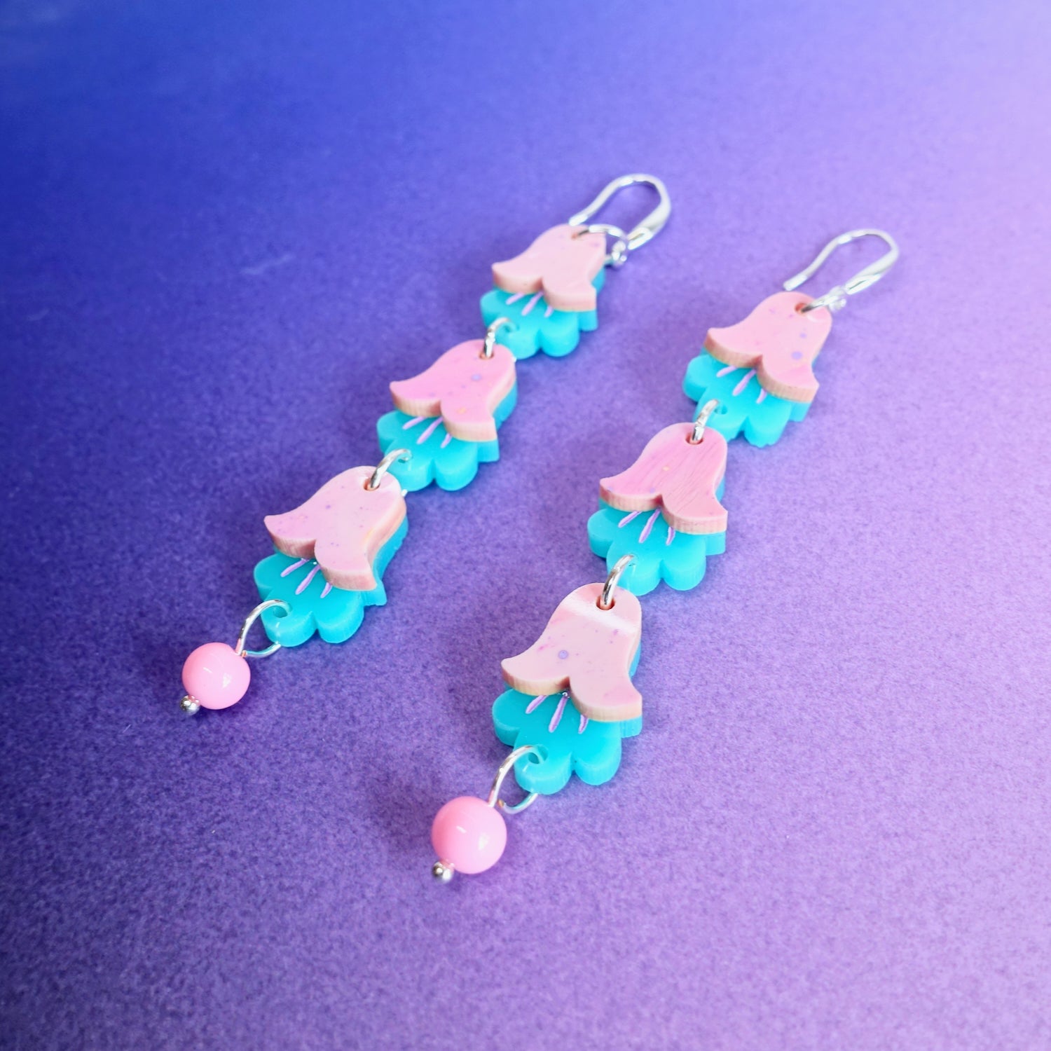 Dainty Pink and Teal Flower Earrings