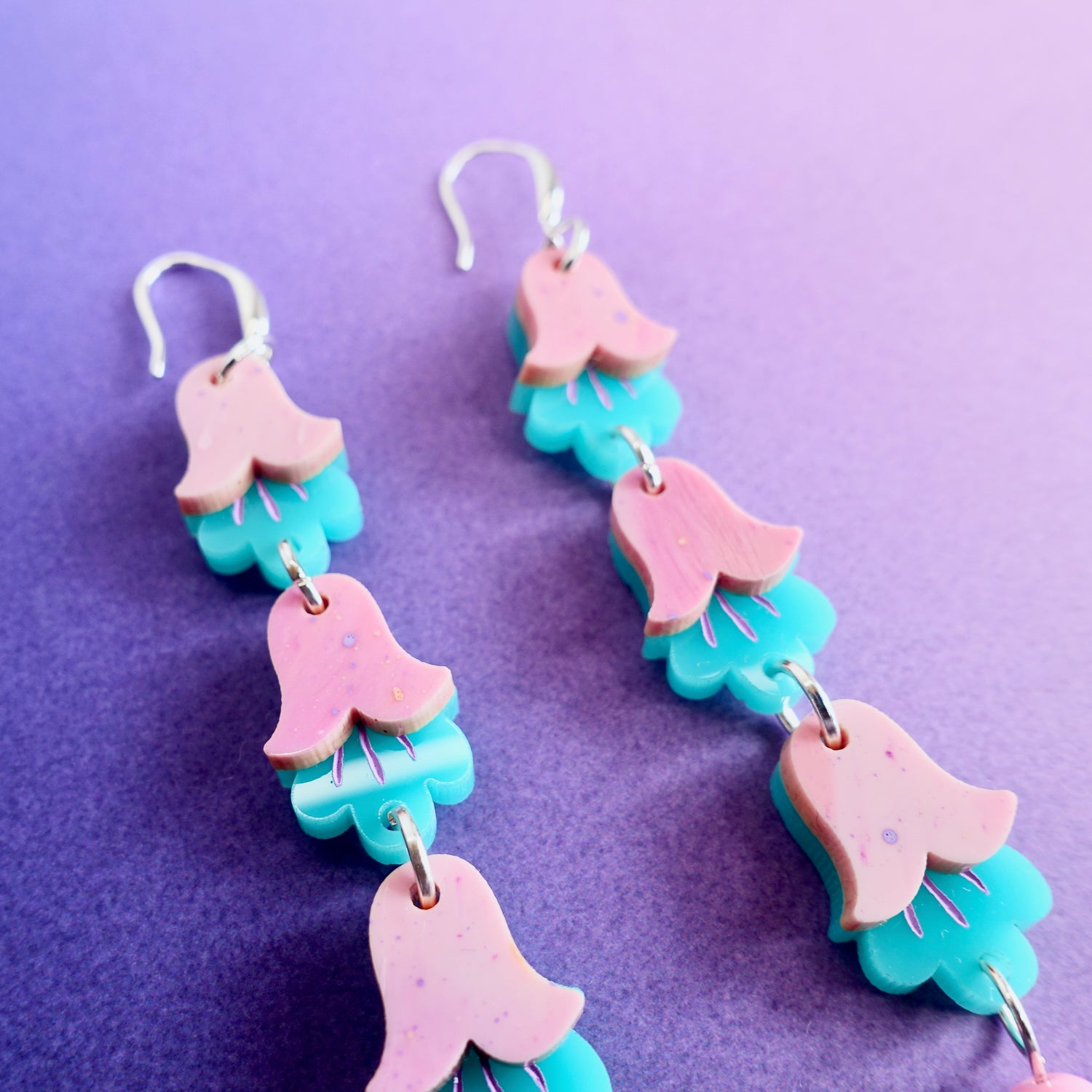 Dainty Pink and Teal Flower Earrings