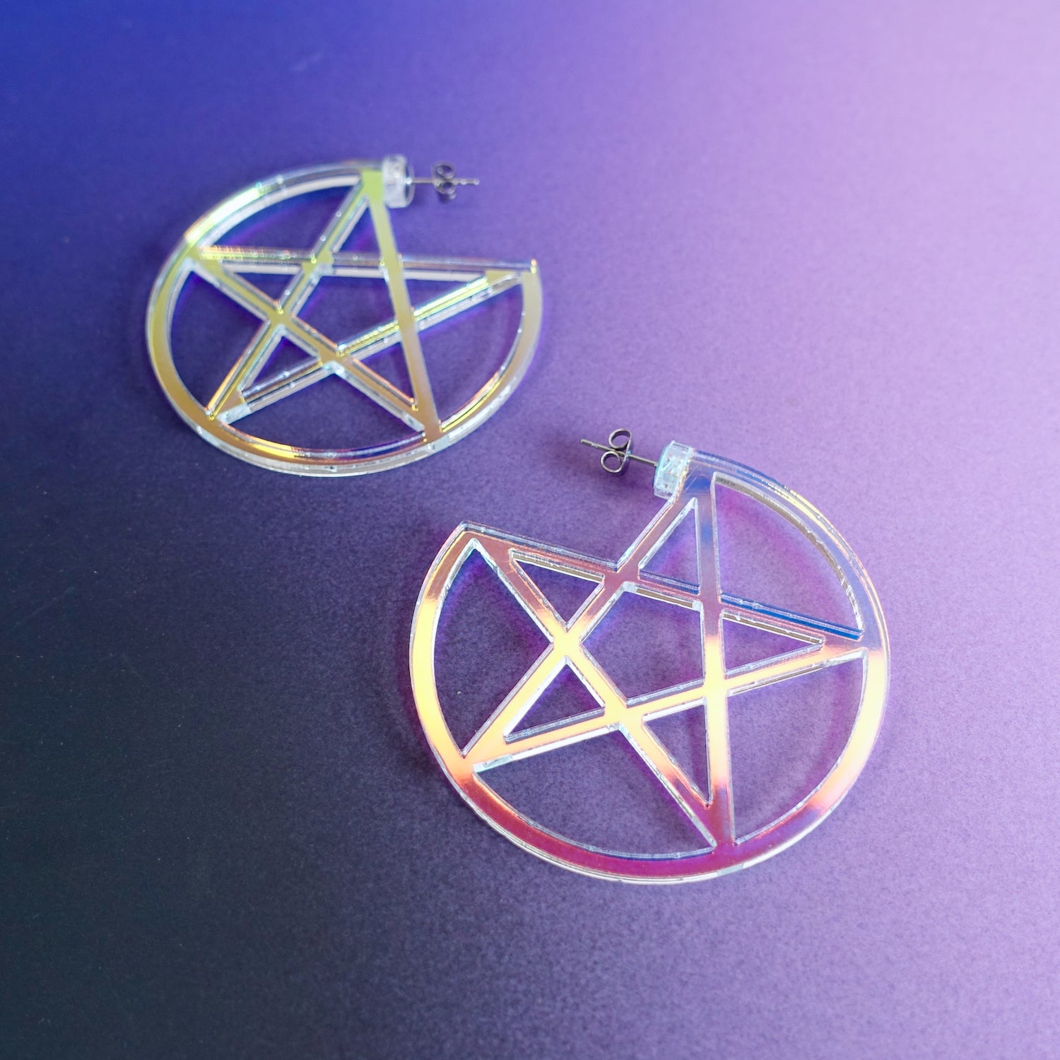 Holographic Pentacle Witchy Earrings