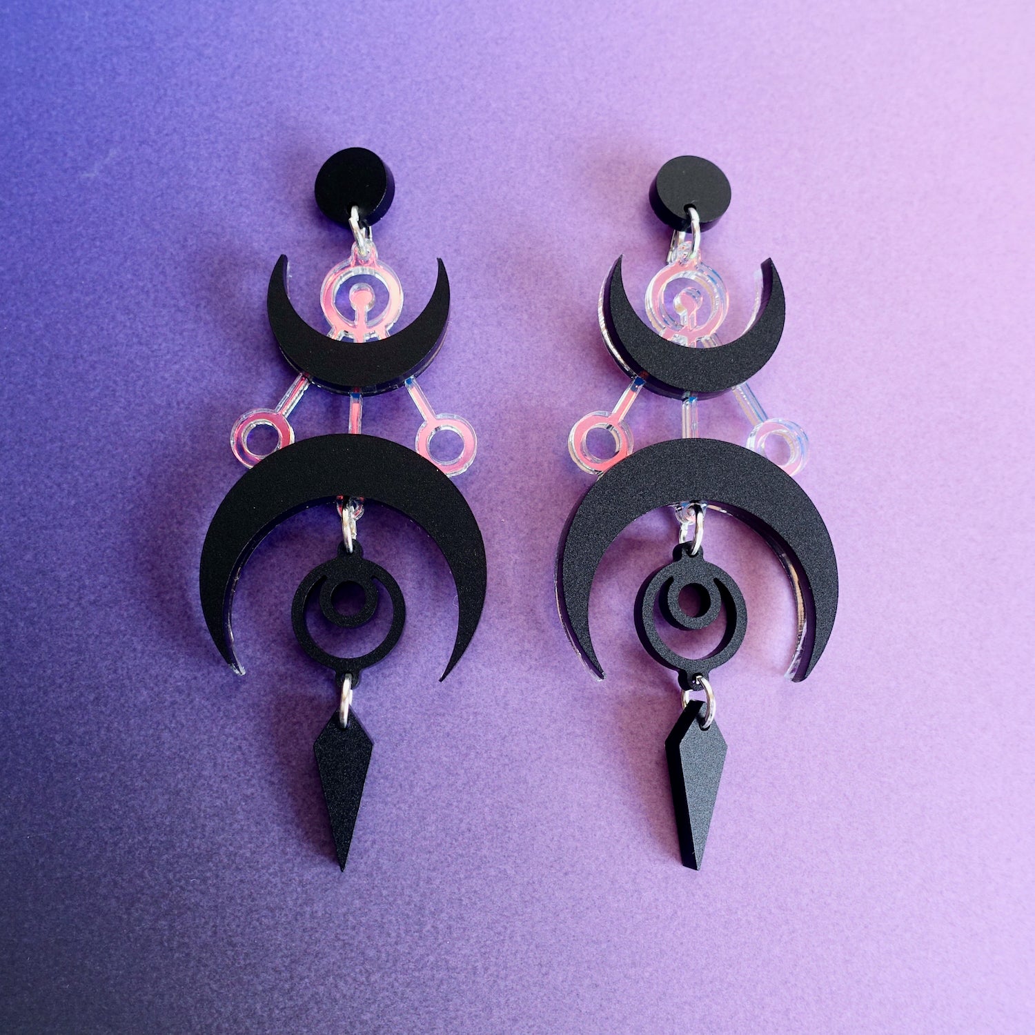 Dark Crescent Moon Statement Earrings