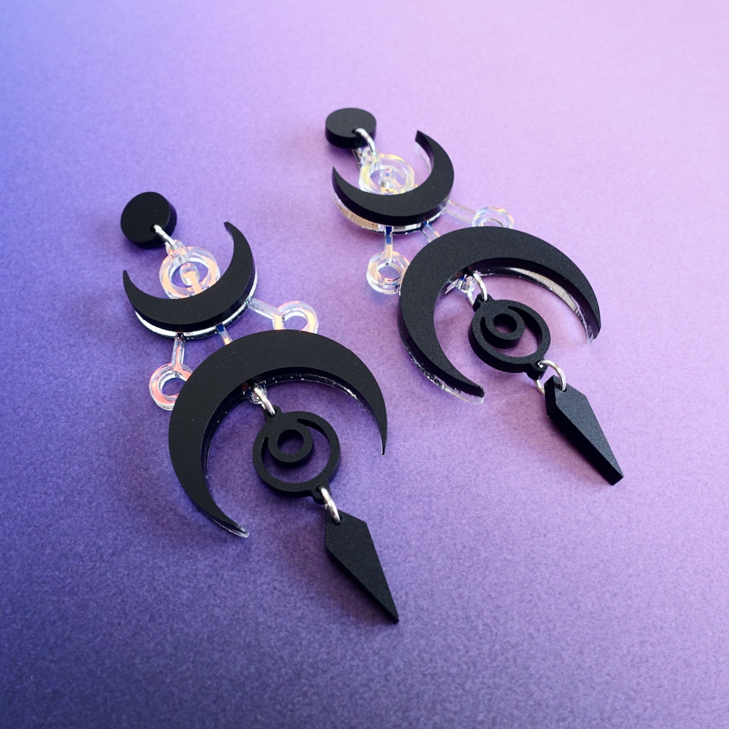 Dark Crescent Moon Statement Earrings