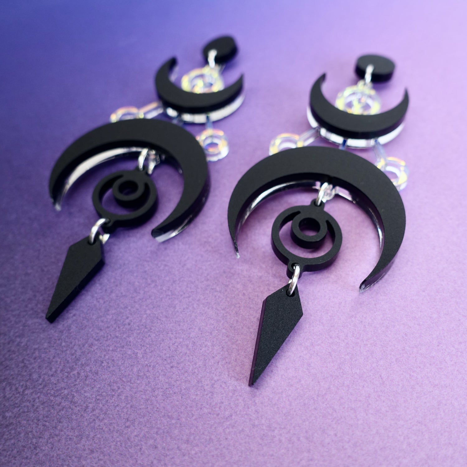 Black Crescent Moon Statement Earrings