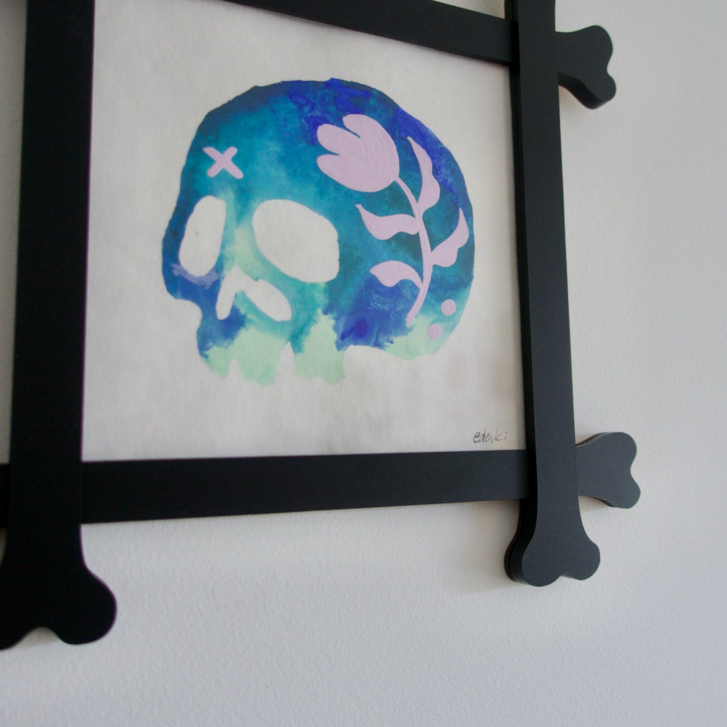 pastel floral skull painting