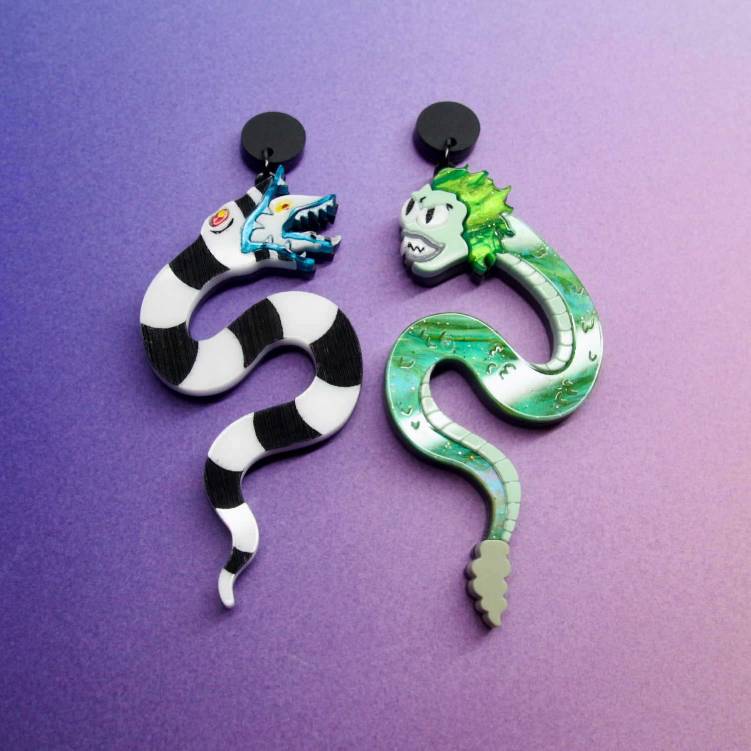 Sandworm and Beetlejuice Snake Earrings