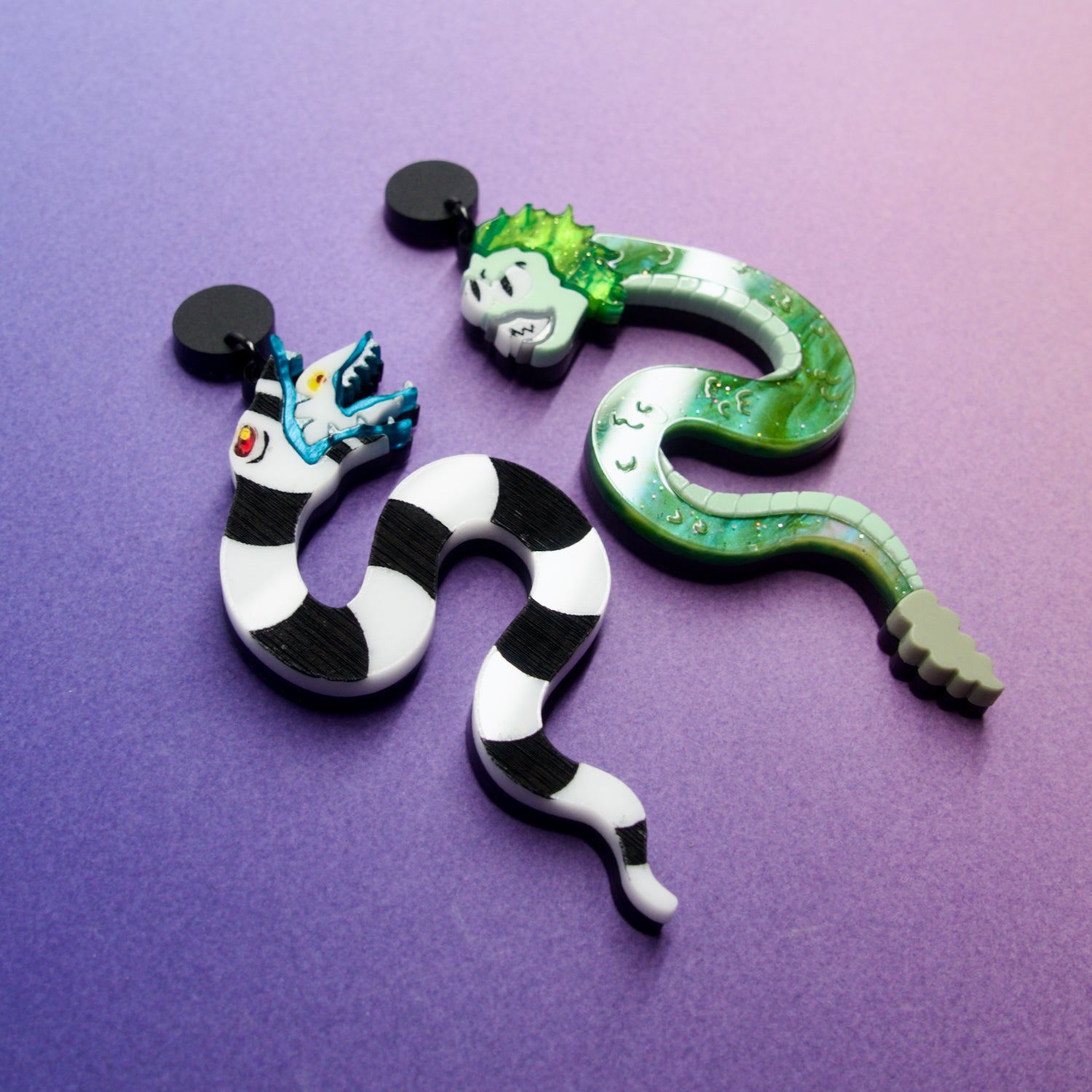 Sandworm and Beetlejuice Snake Earrings