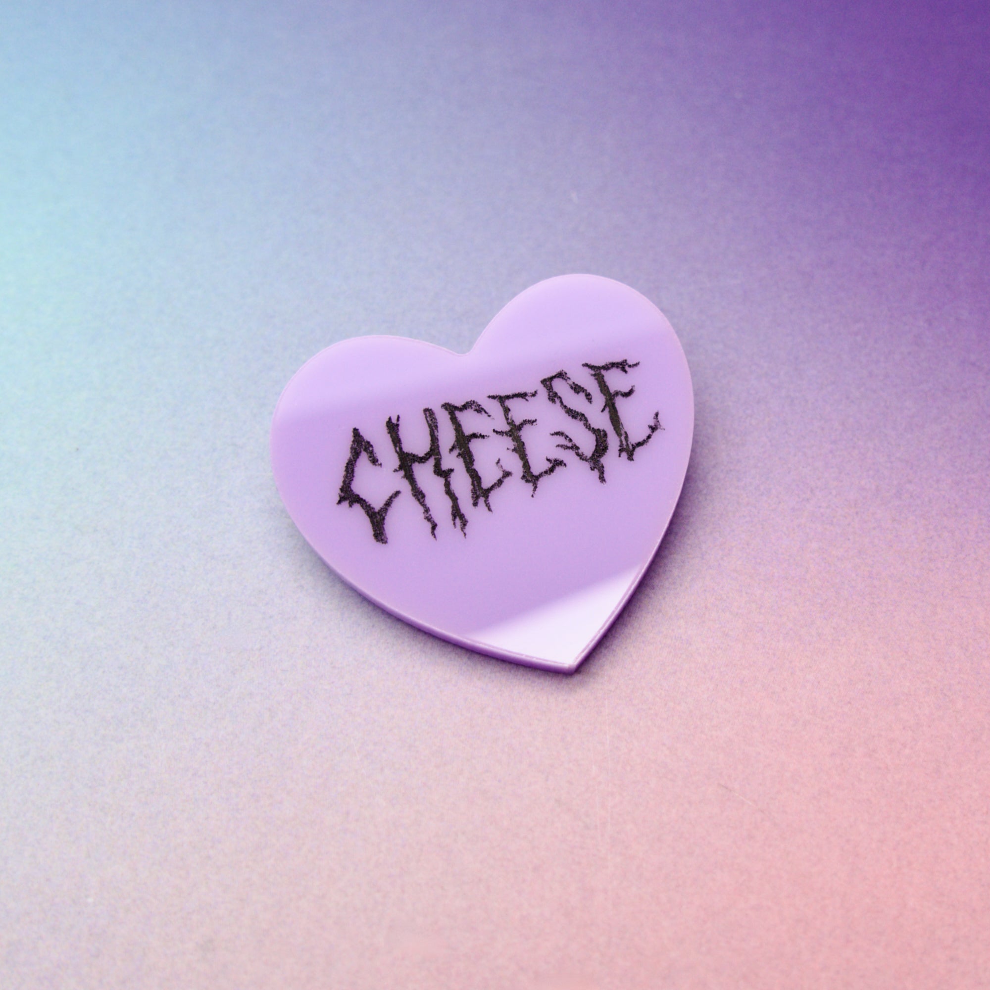 CHEESE Candy Heart Brooch in Lavender