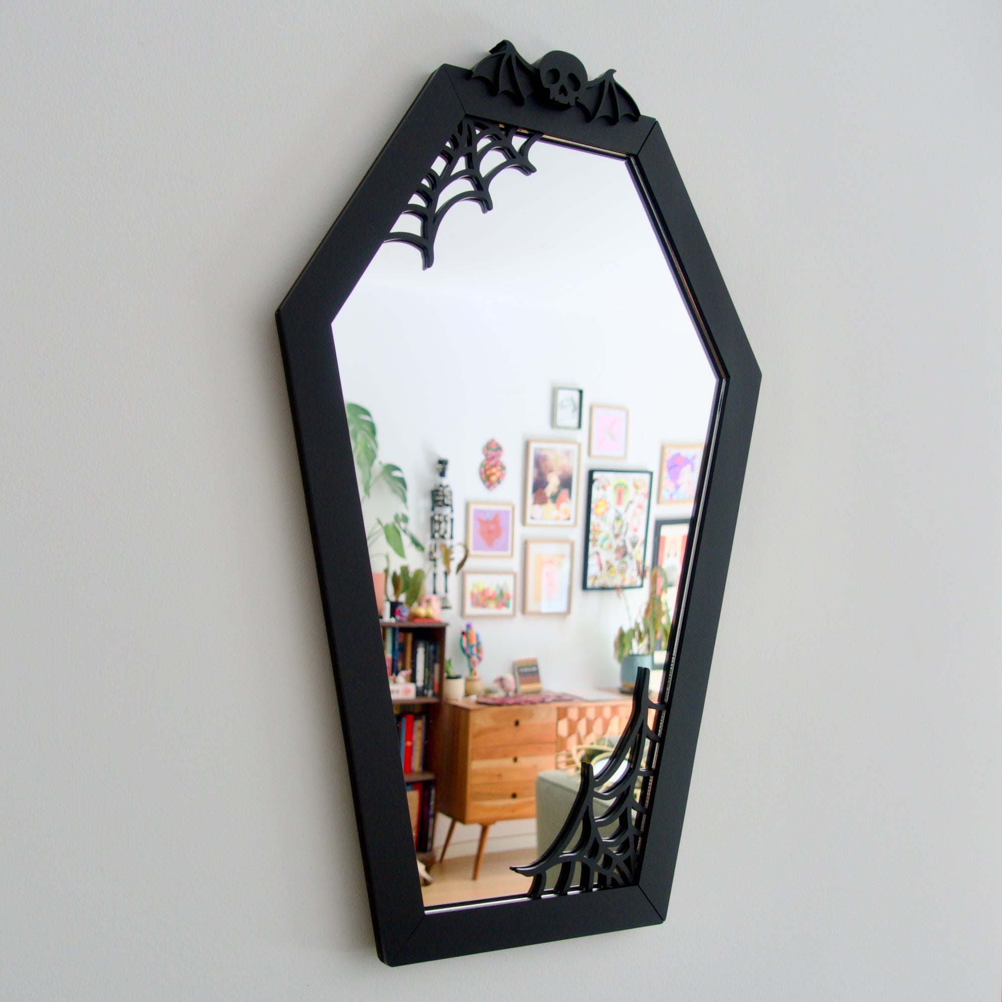 Coffin Mirror with spiderweb details