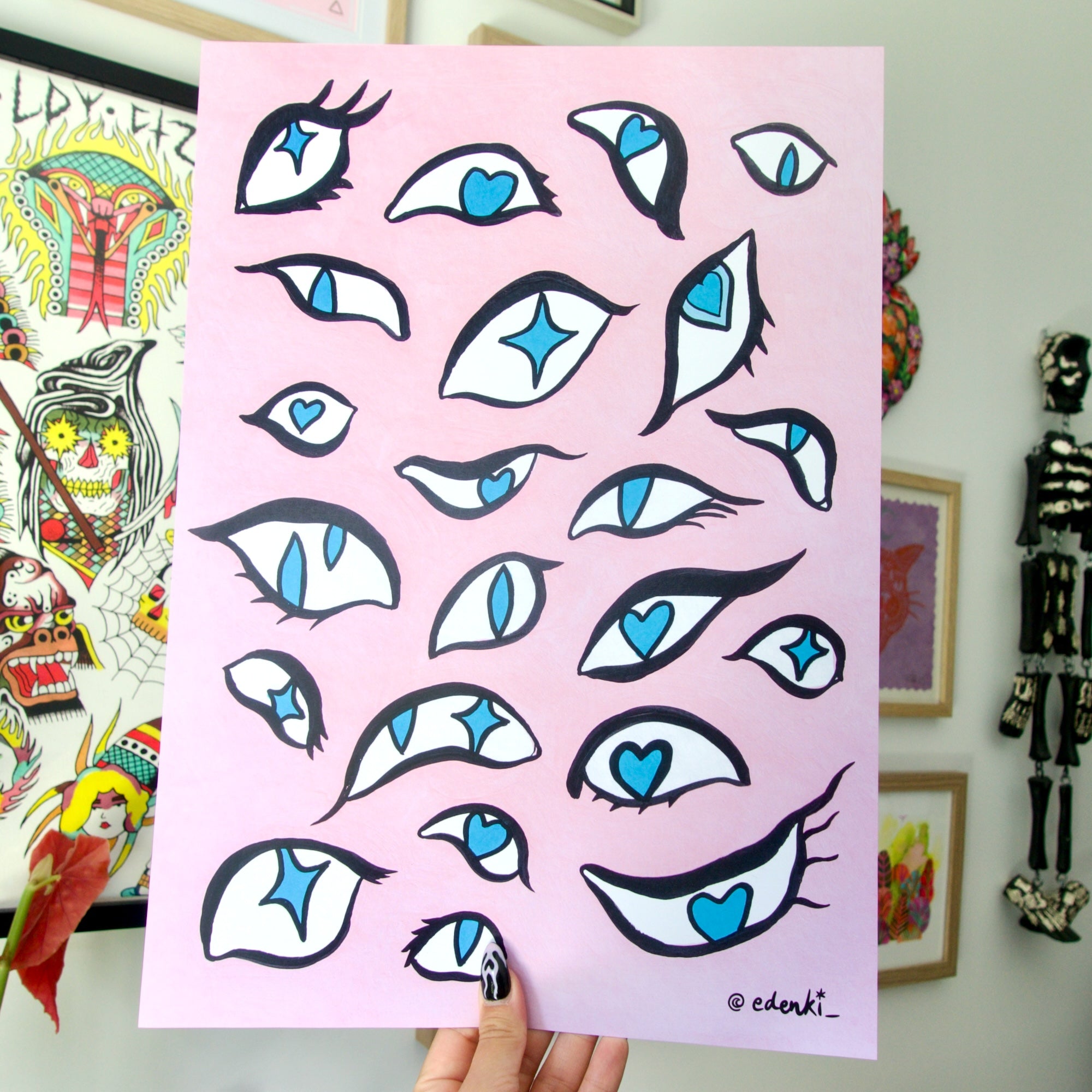 A3 Print - "I think you're cute" Pastel Eye Pattern