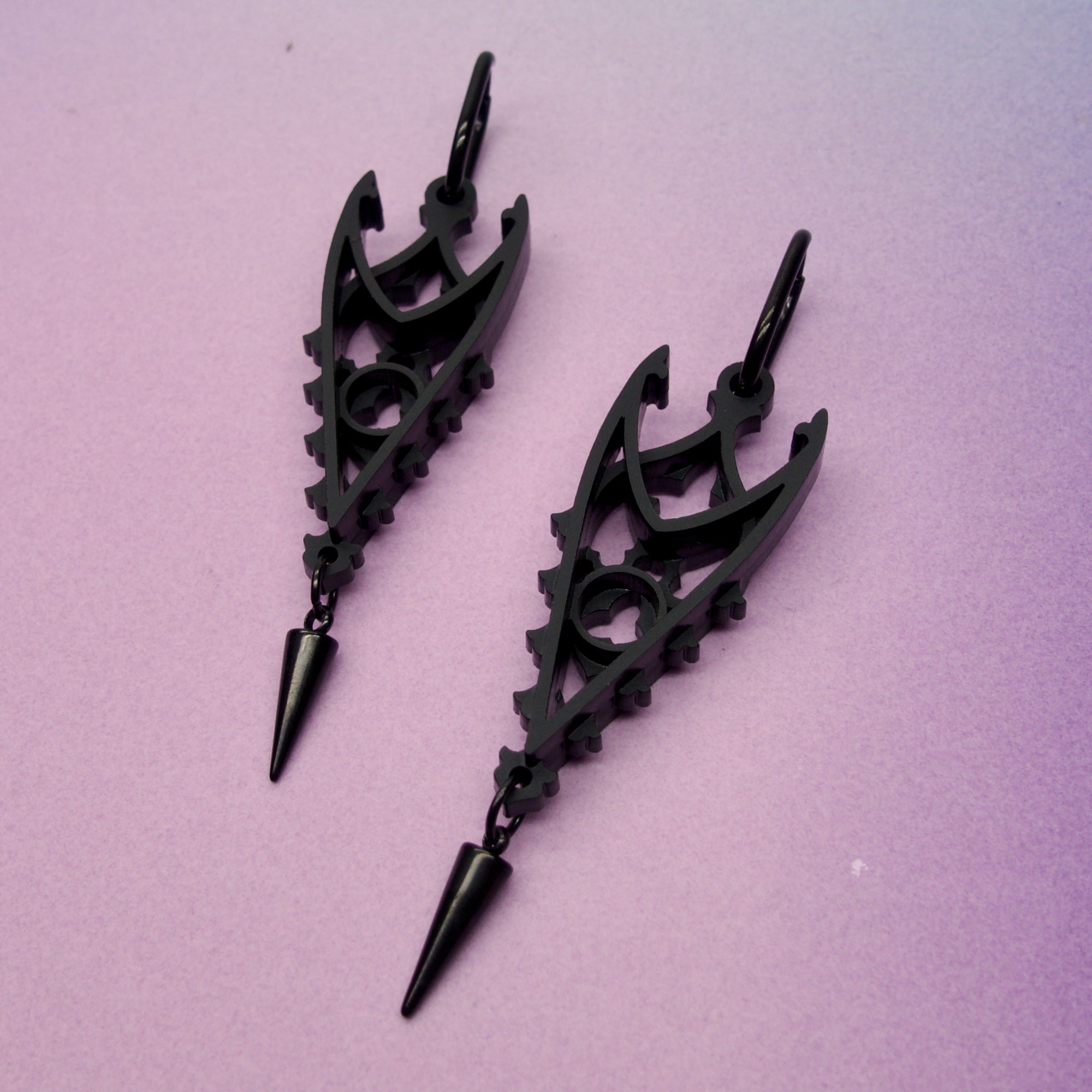Inverted Spires in Black - Gothic Cathedral Statement Earrings