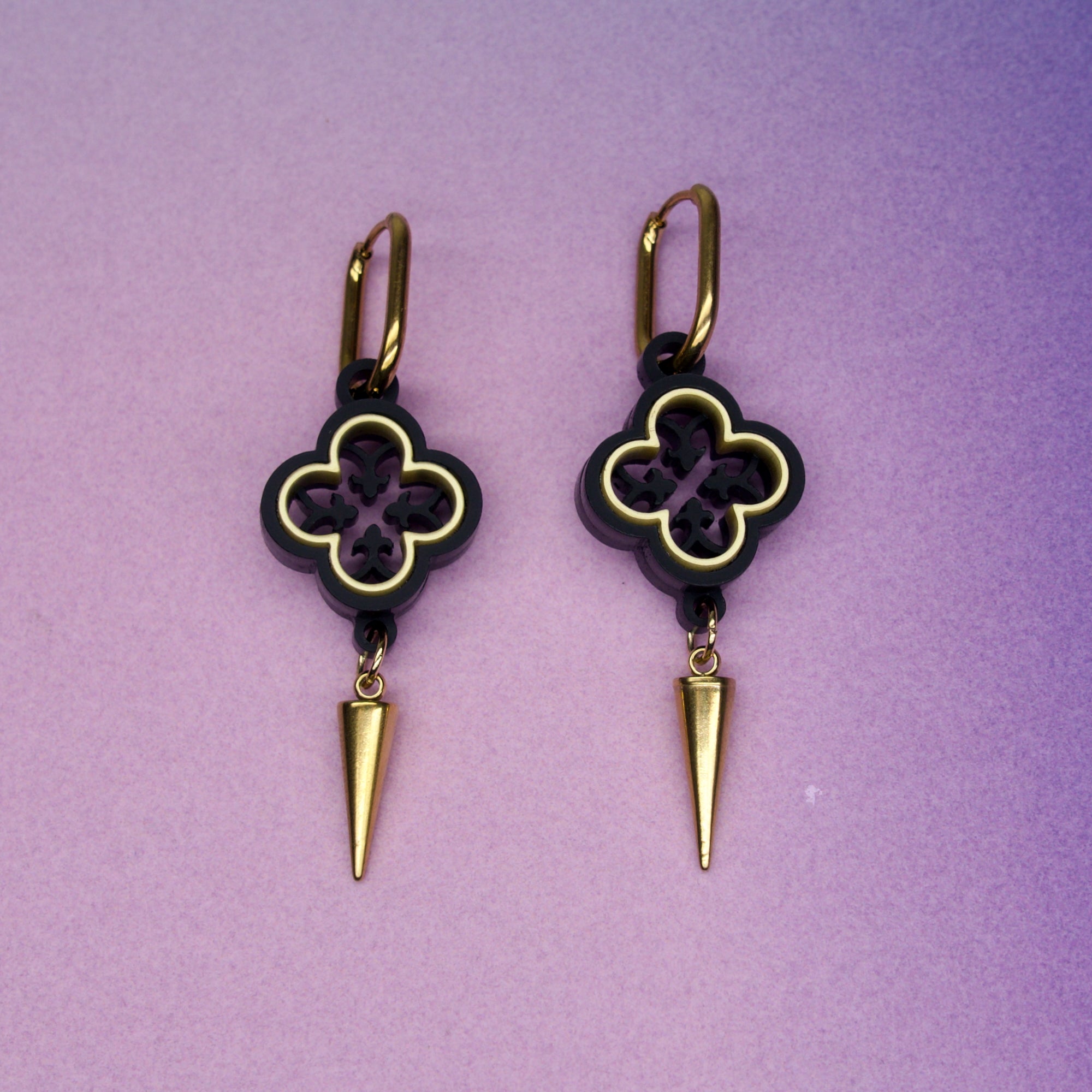 Aurum Noir Gothic Quatrefoil Cathedral Earrings