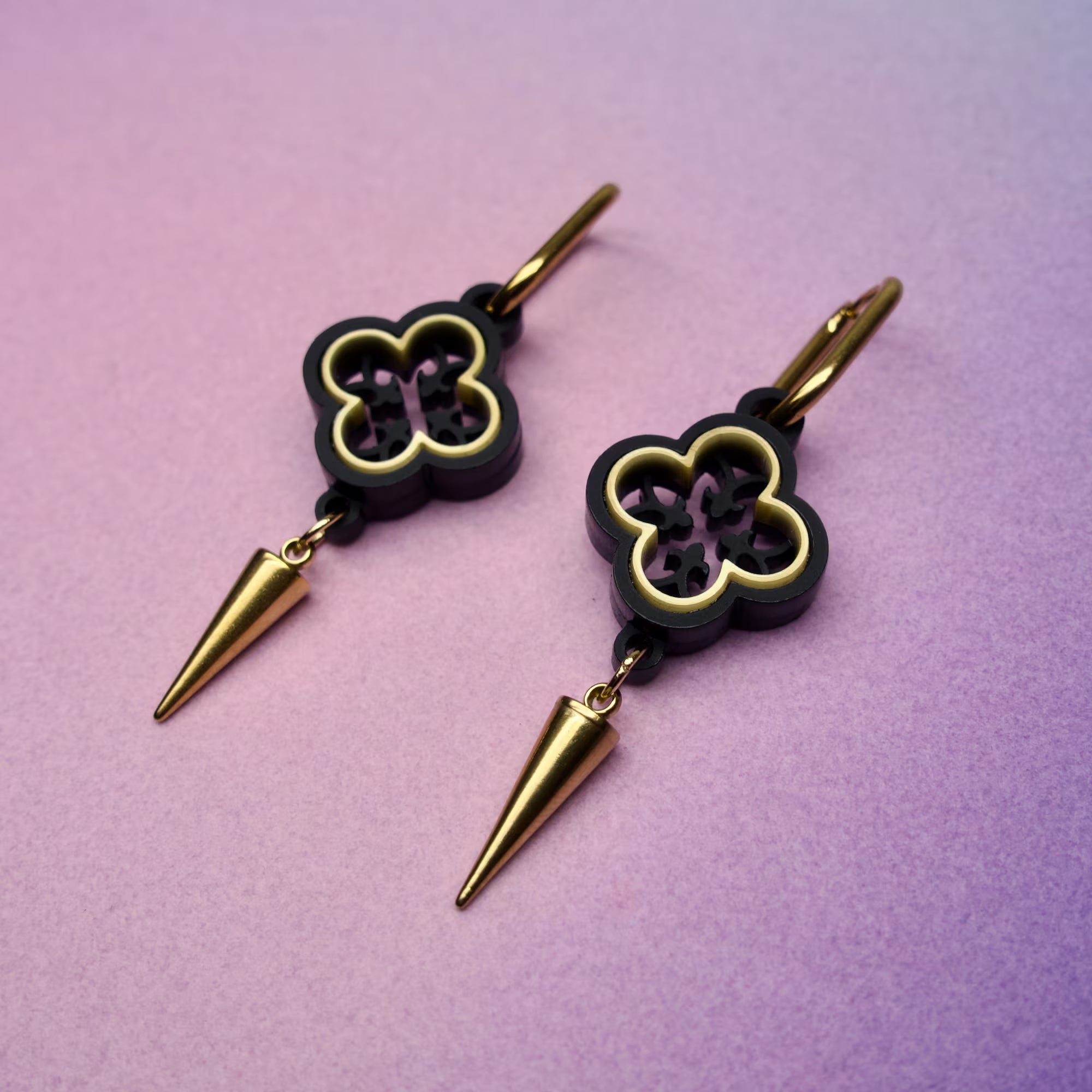 Aurum Noir Gothic Quatrefoil Cathedral Earrings