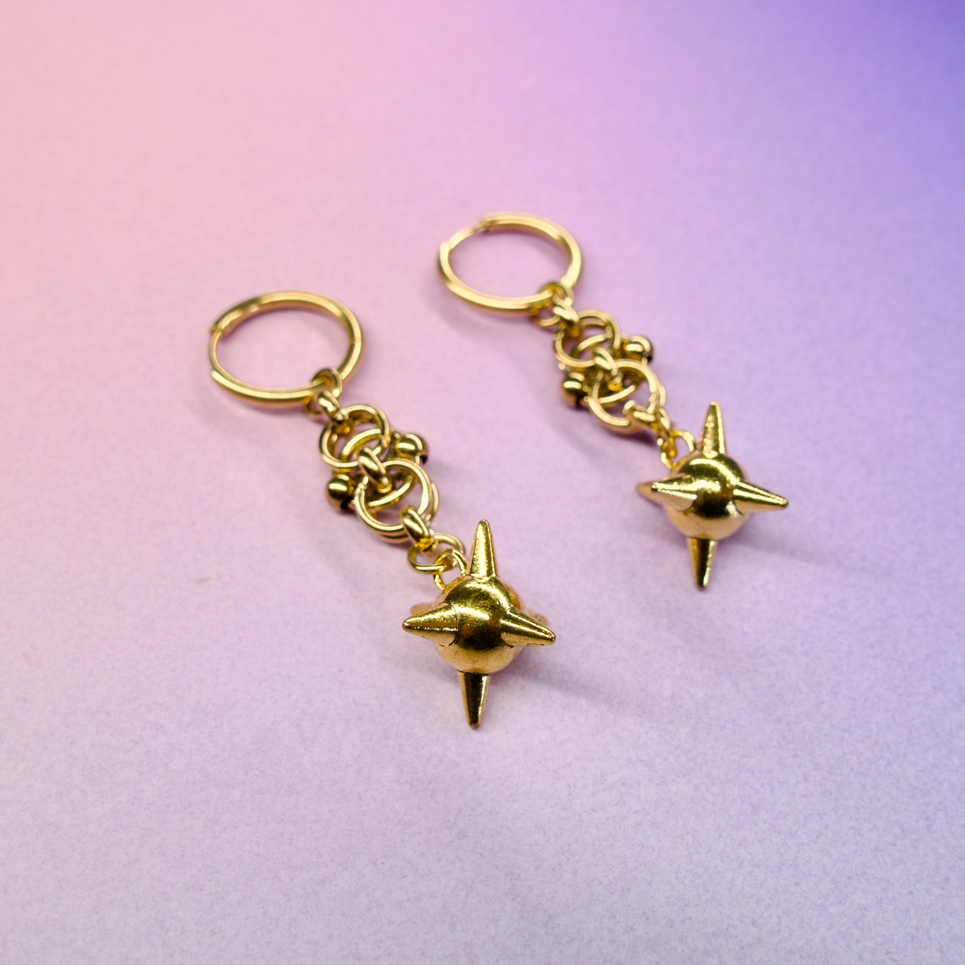 Morning Star Steel Chain Earrings - Gold