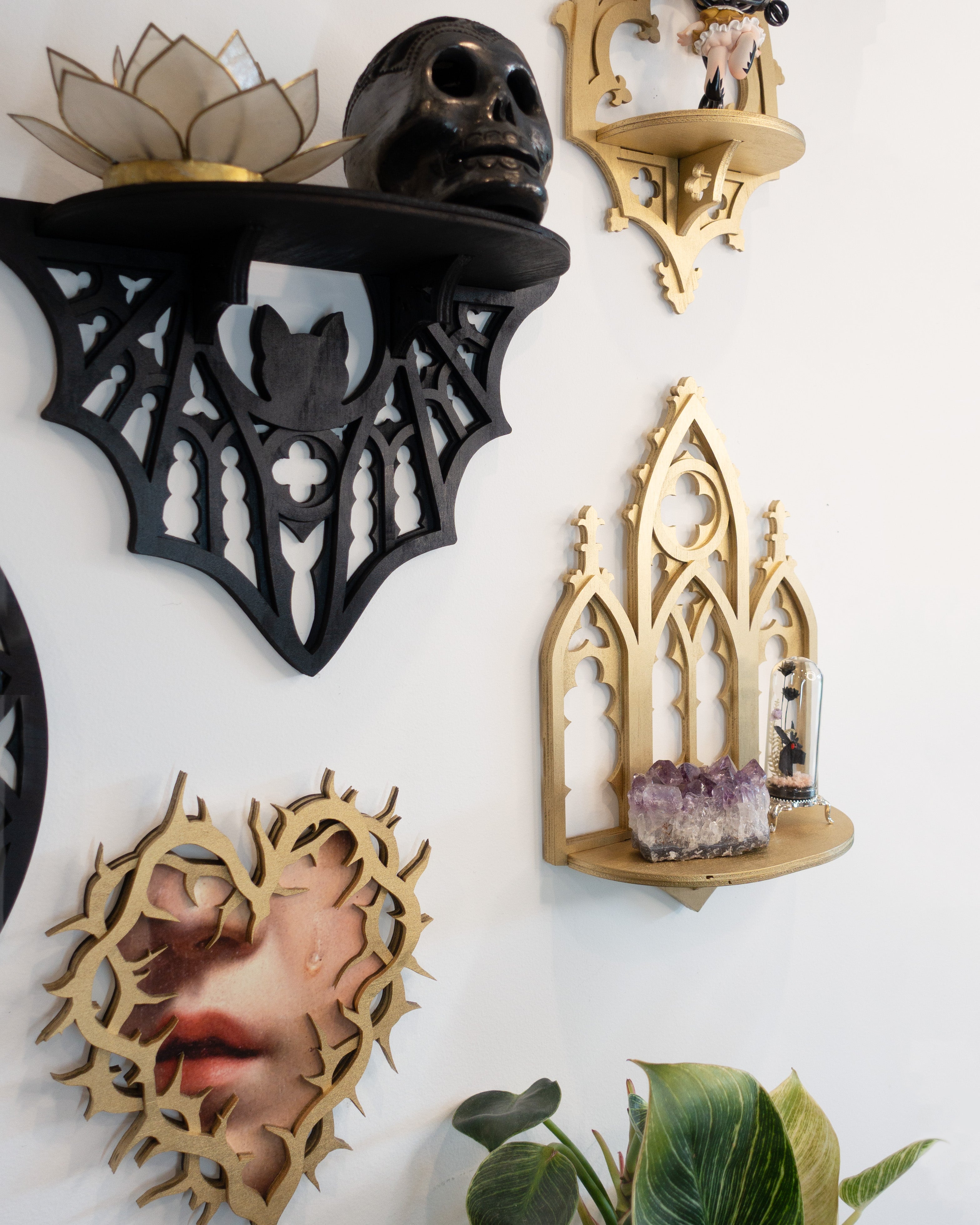 Gold Mini Gothic Cathedral Wall Shelf