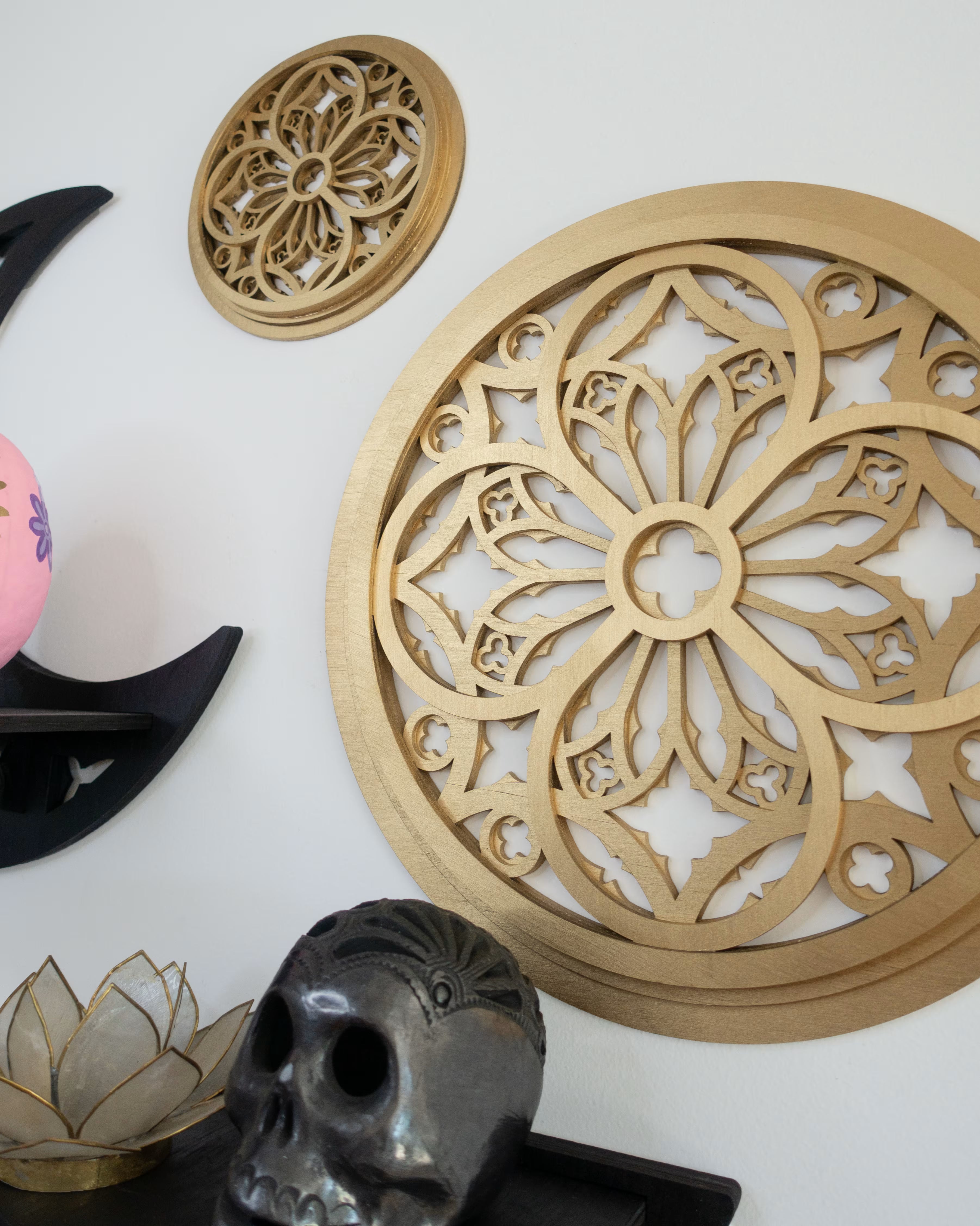 Gold Gothic Cathedral Rose Window Wall Hanging