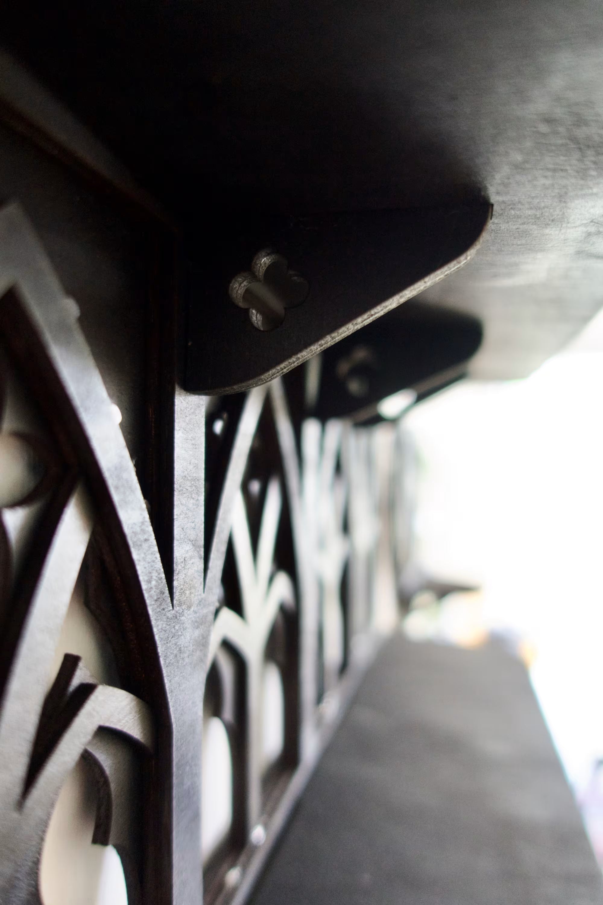 Alternative wall decor with gothic arches — perfect for showcasing Popmart collections or spooky miniatures.