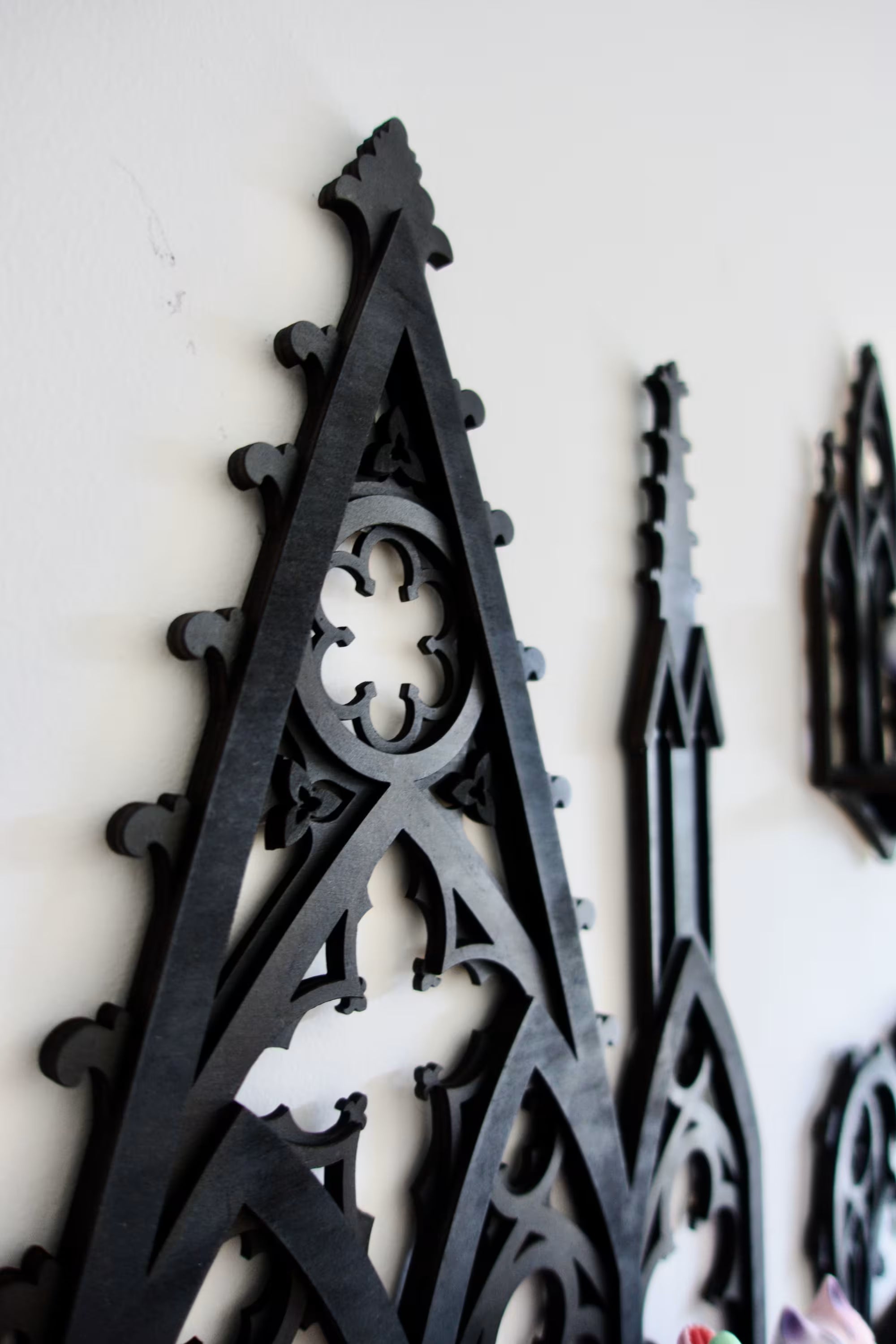 Black cathedral display shelf — perfect gothic wall decor for art toys, curios, and statement interiors.