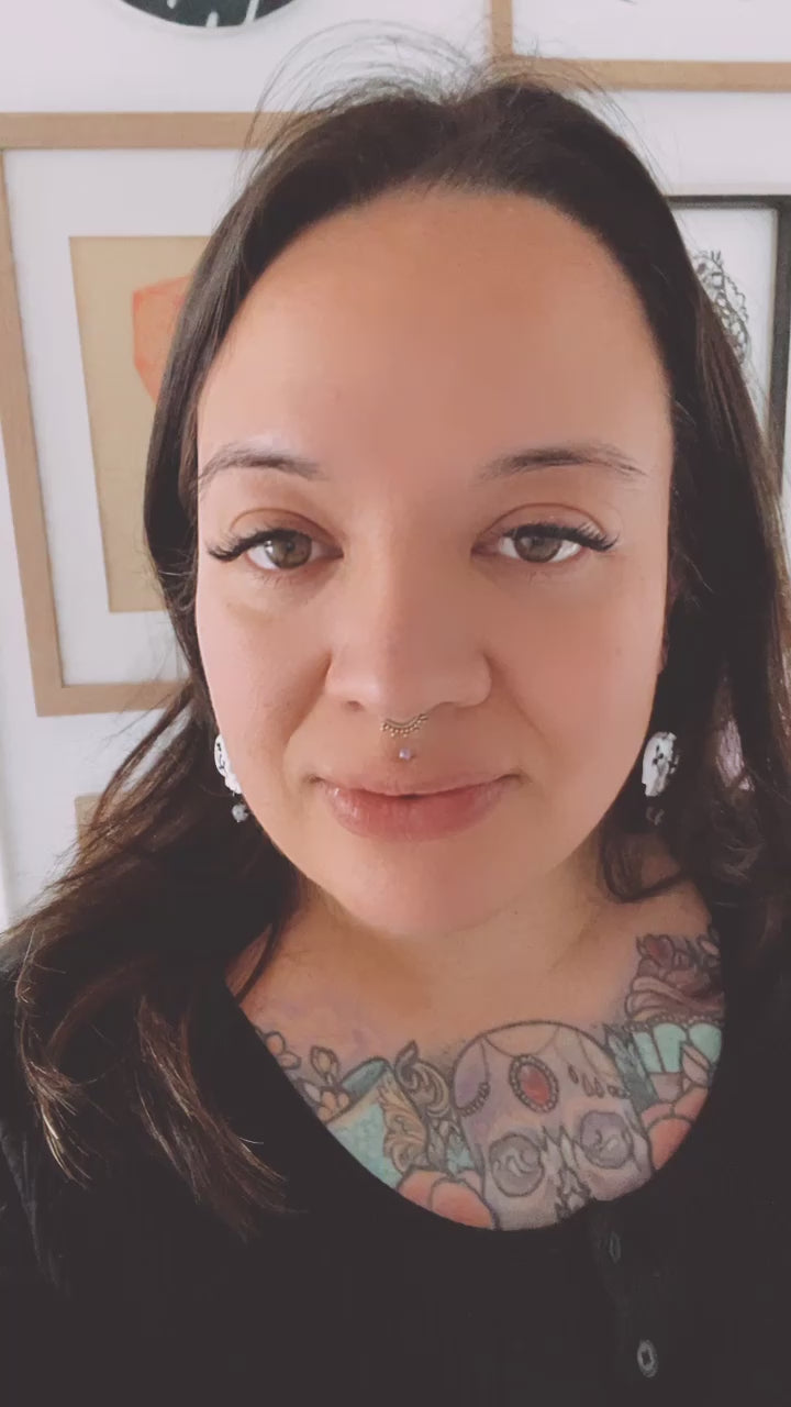 B&W Floral Skull Earrings