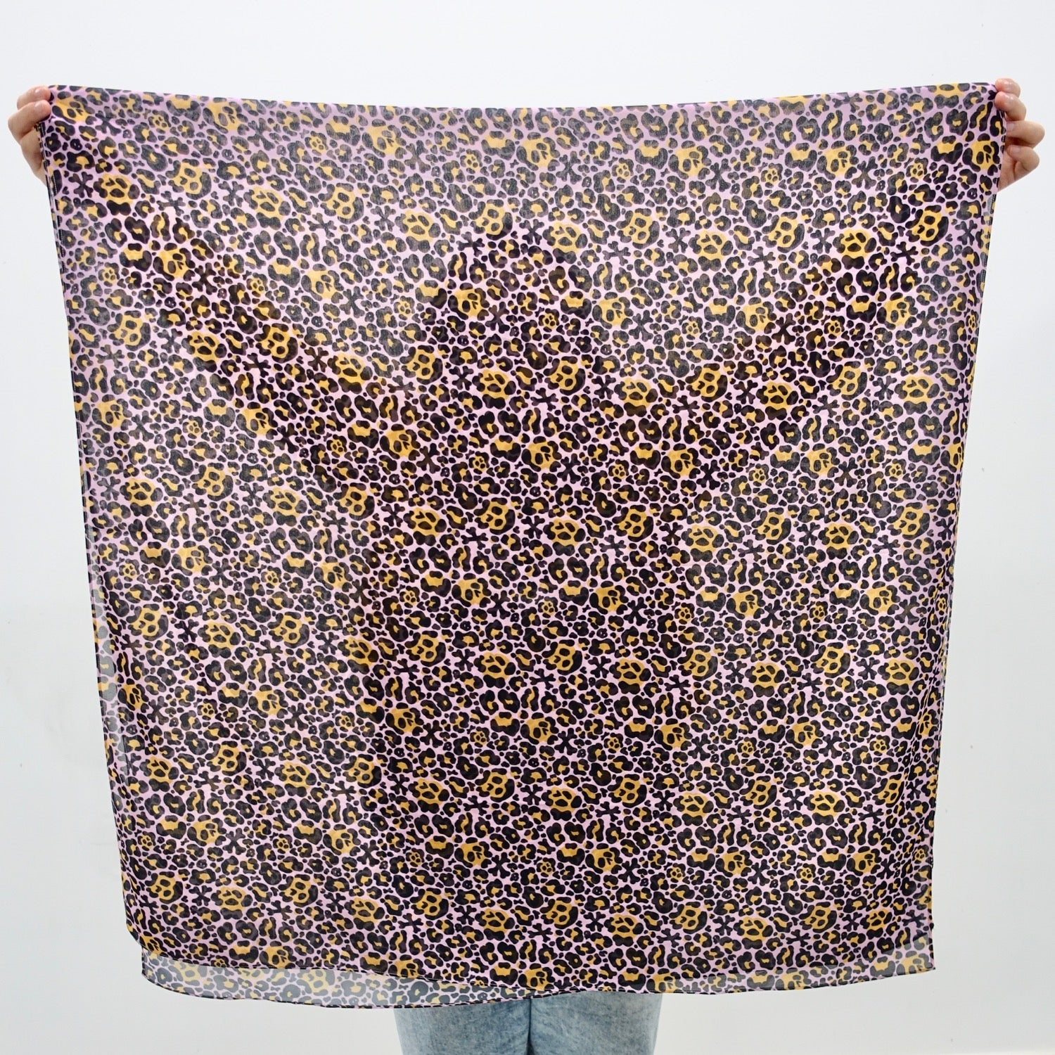 Skull Leopard Print Scarf - Pale Pink - edenki