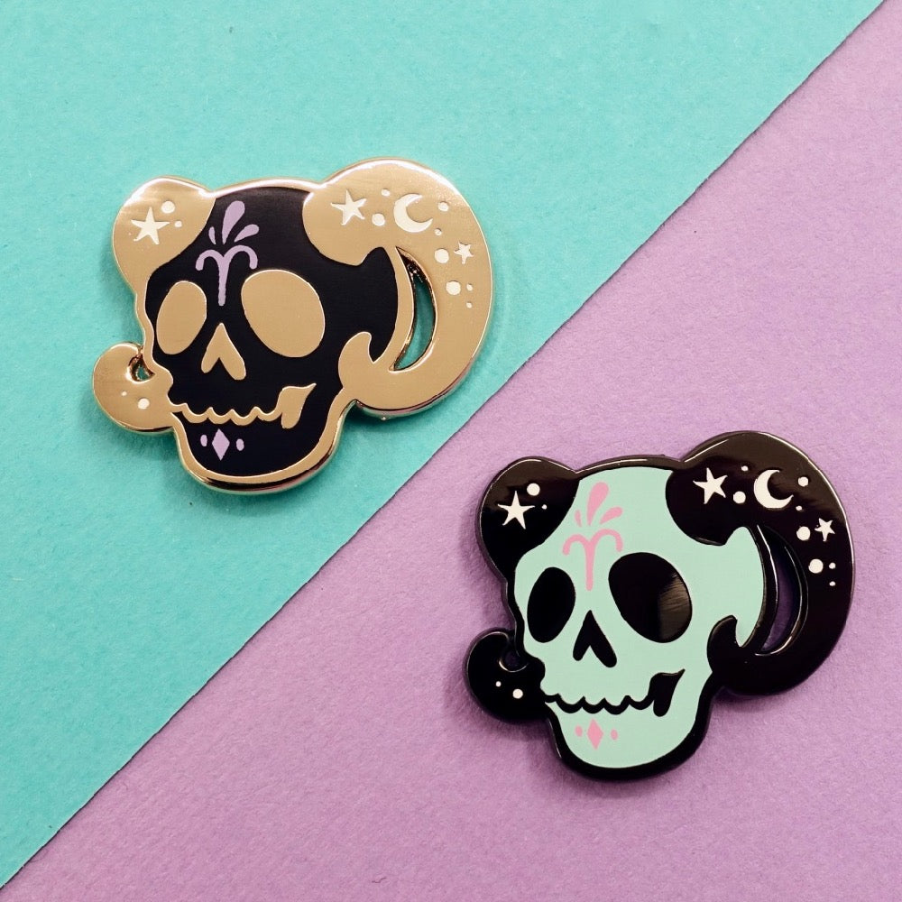Skull Zodiac Enamel Pin - Aries - edenki