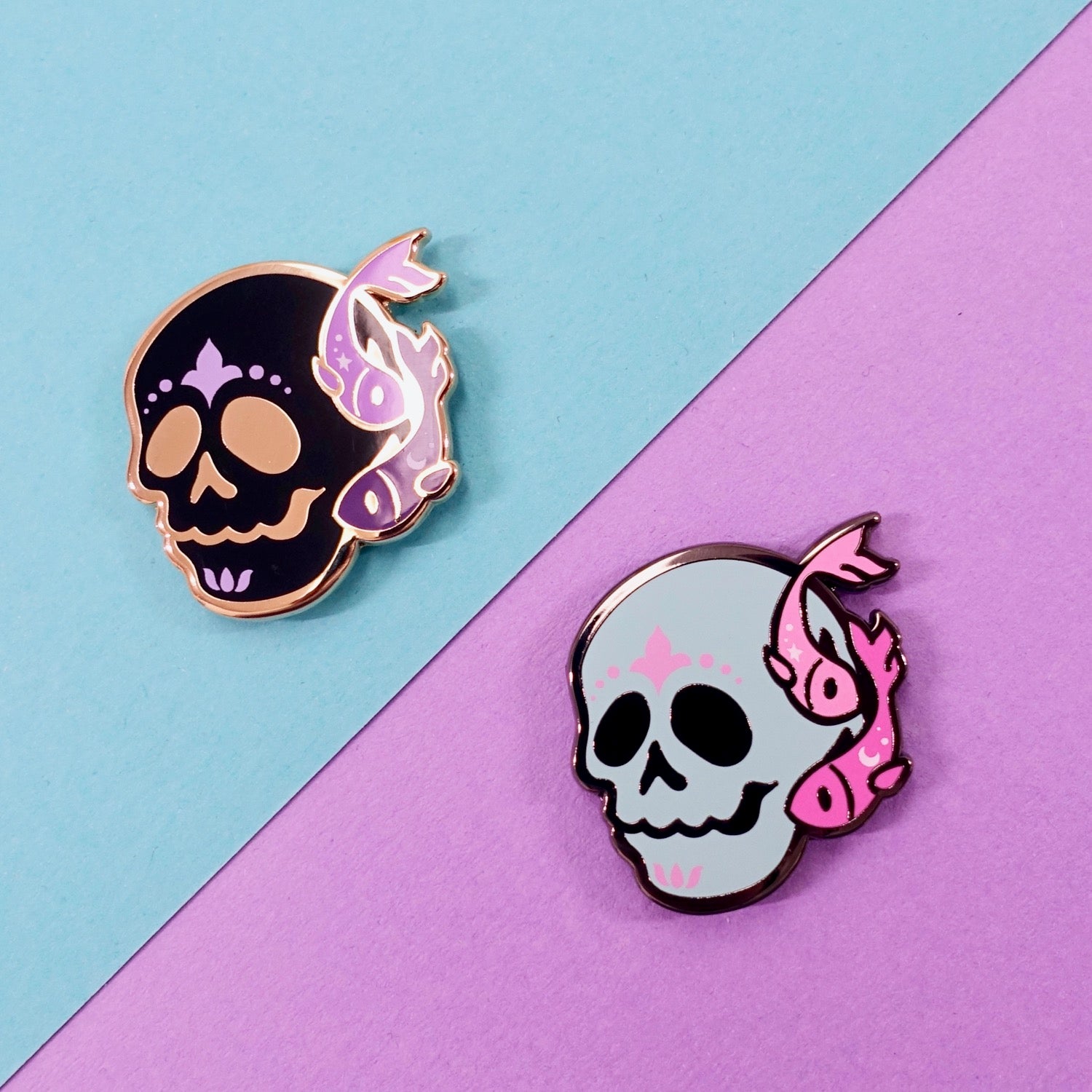 Skull Zodiac Enamel Pin - Pisces - edenki