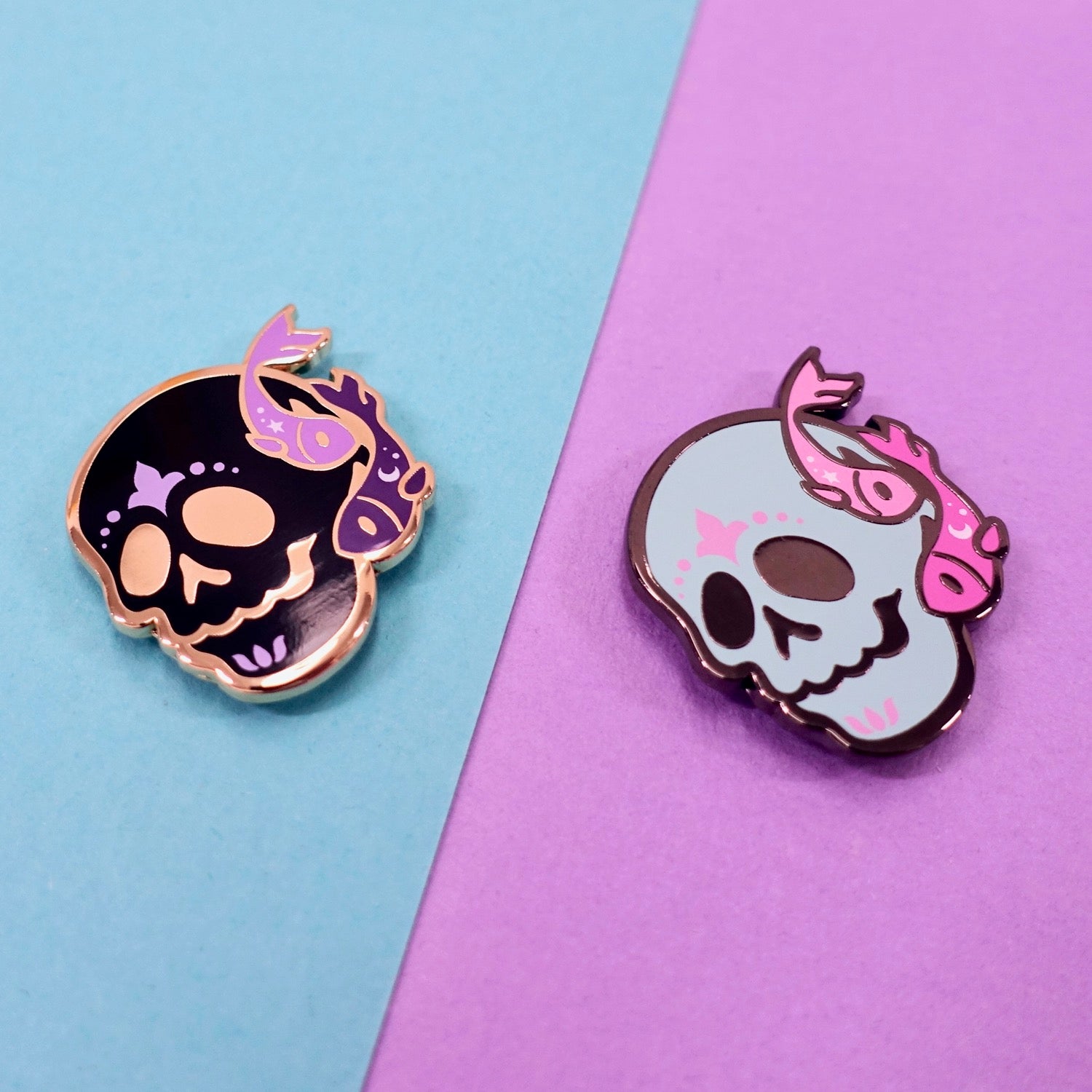 Skull Zodiac Enamel Pin - Pisces - edenki