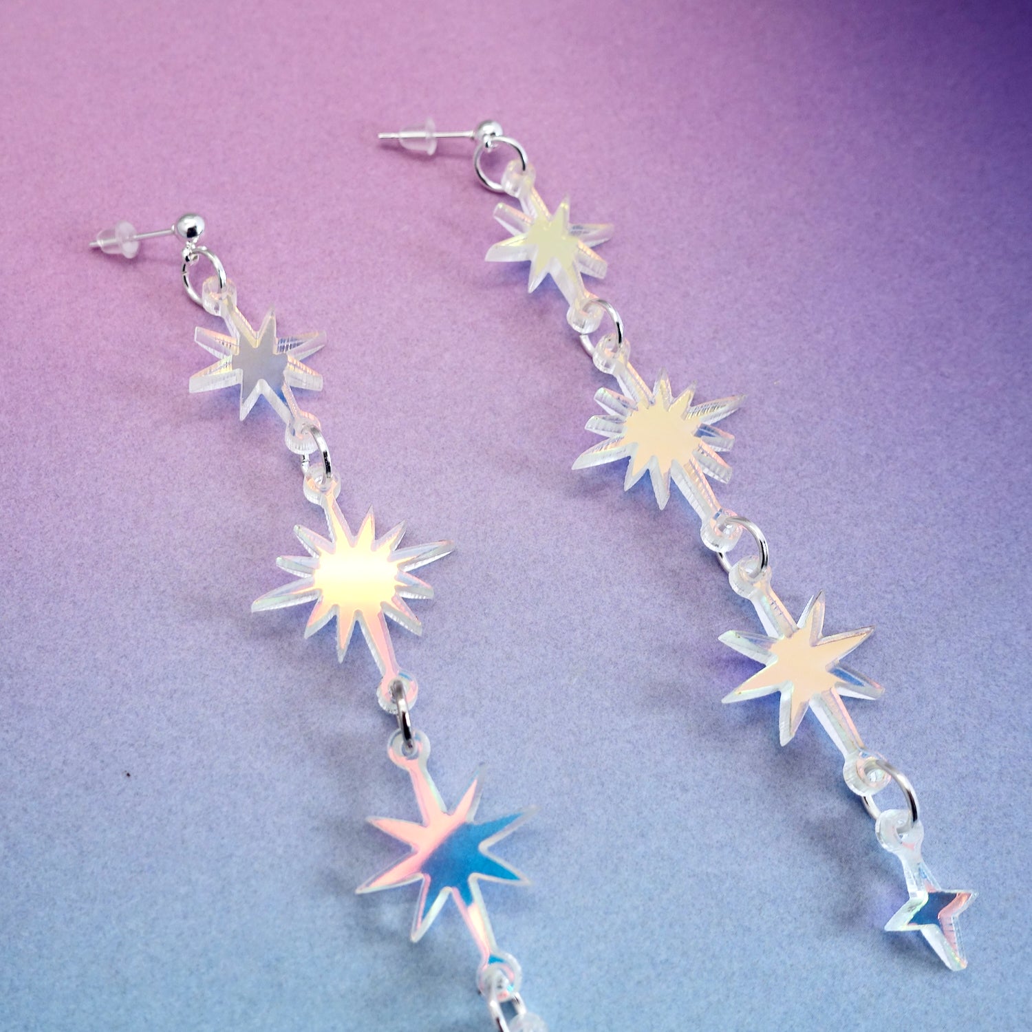 Celestial iridecent star earrings long