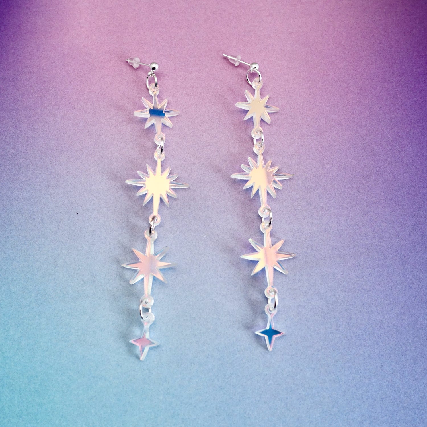 Celestial iridecent star earrings large