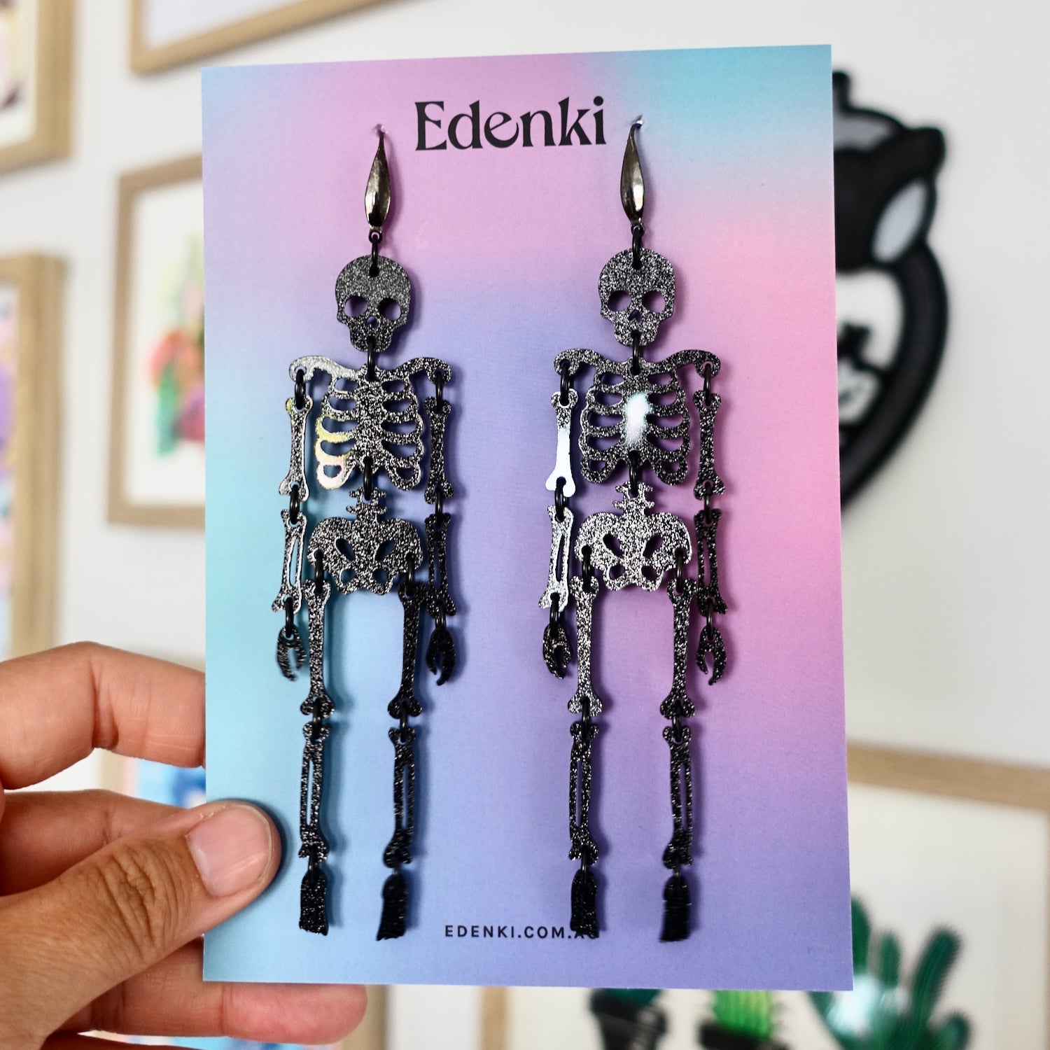 Skeleton Statement Earrings - Black - edenki