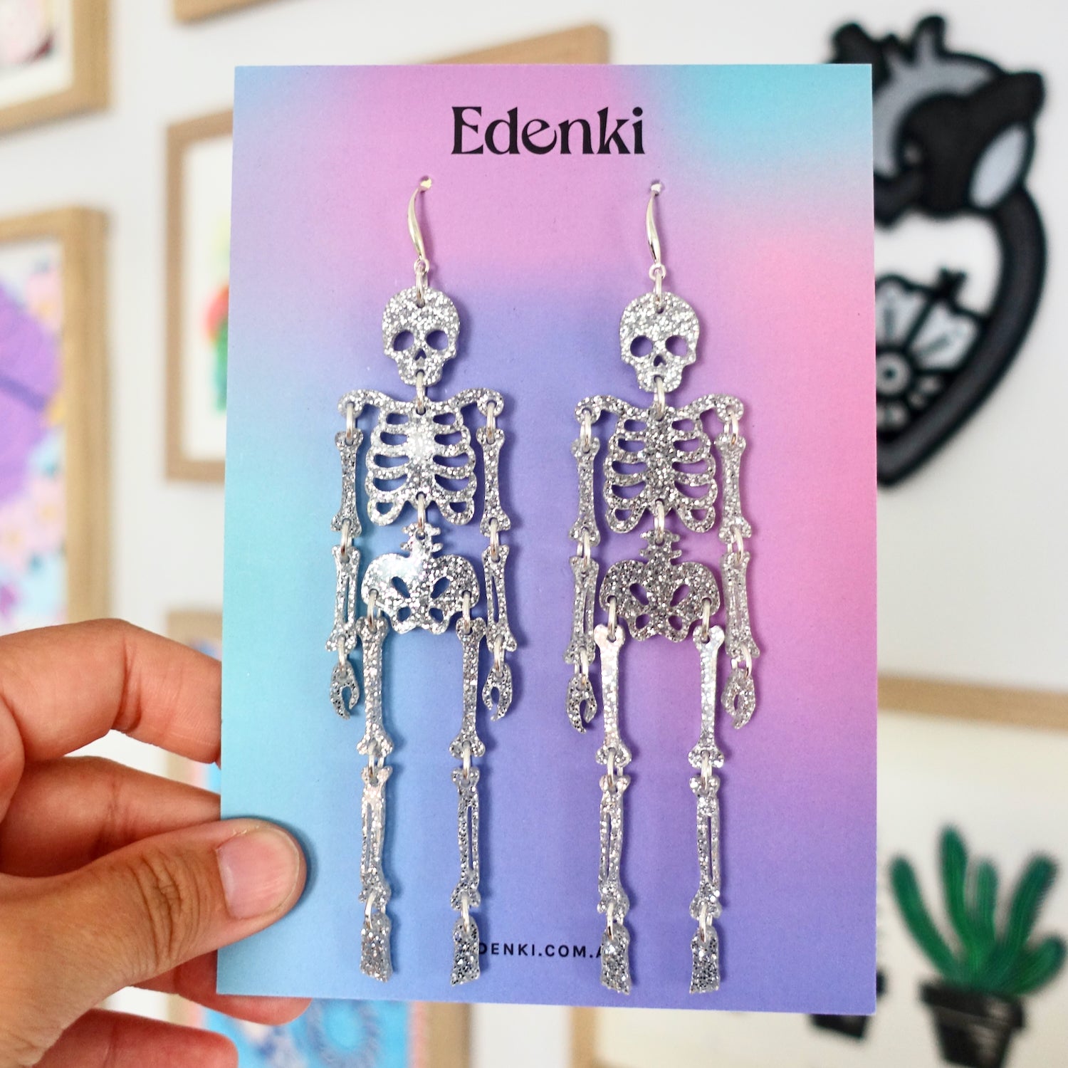 Skeleton Statement Earrings - Silver - edenki