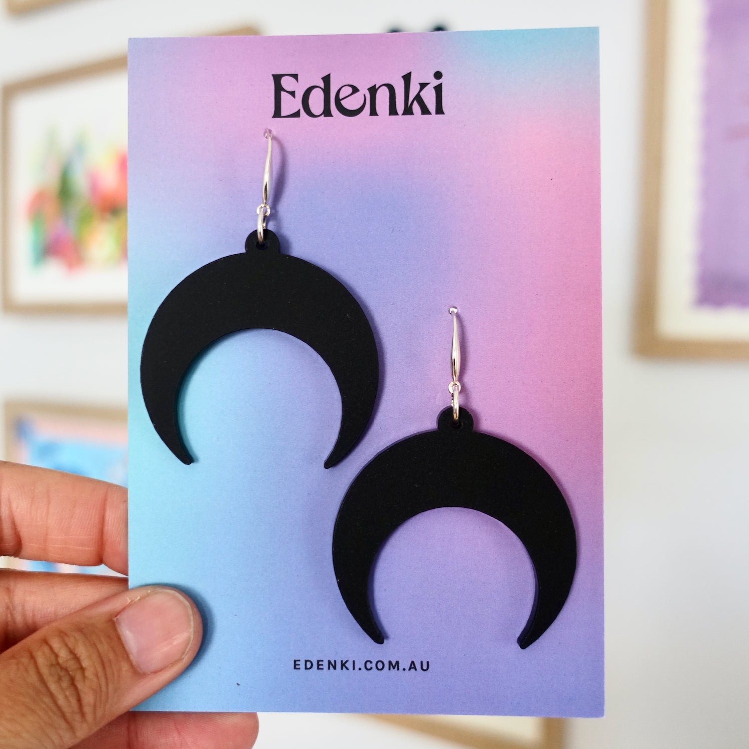 Crescent Moon Earrings - Matt Black - edenki