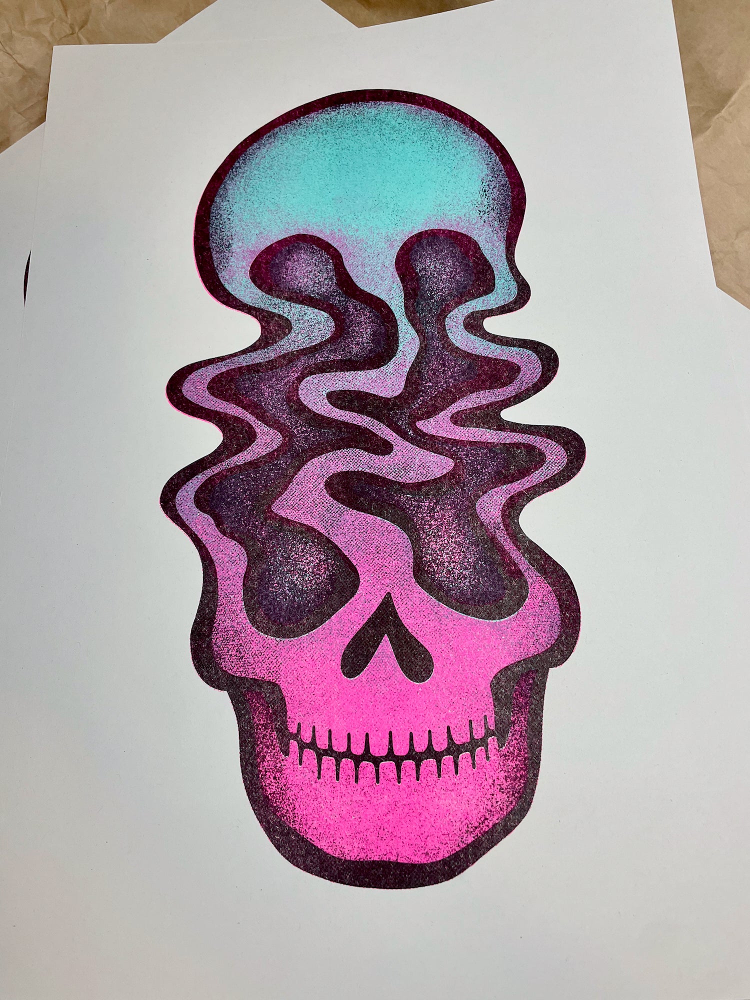 Psychedelic Skull A3 Risograph Print - edenki