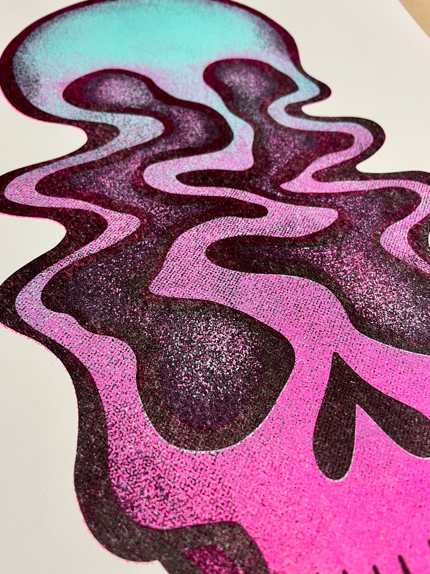 Psychedelic Skull A3 Risograph Print - edenki