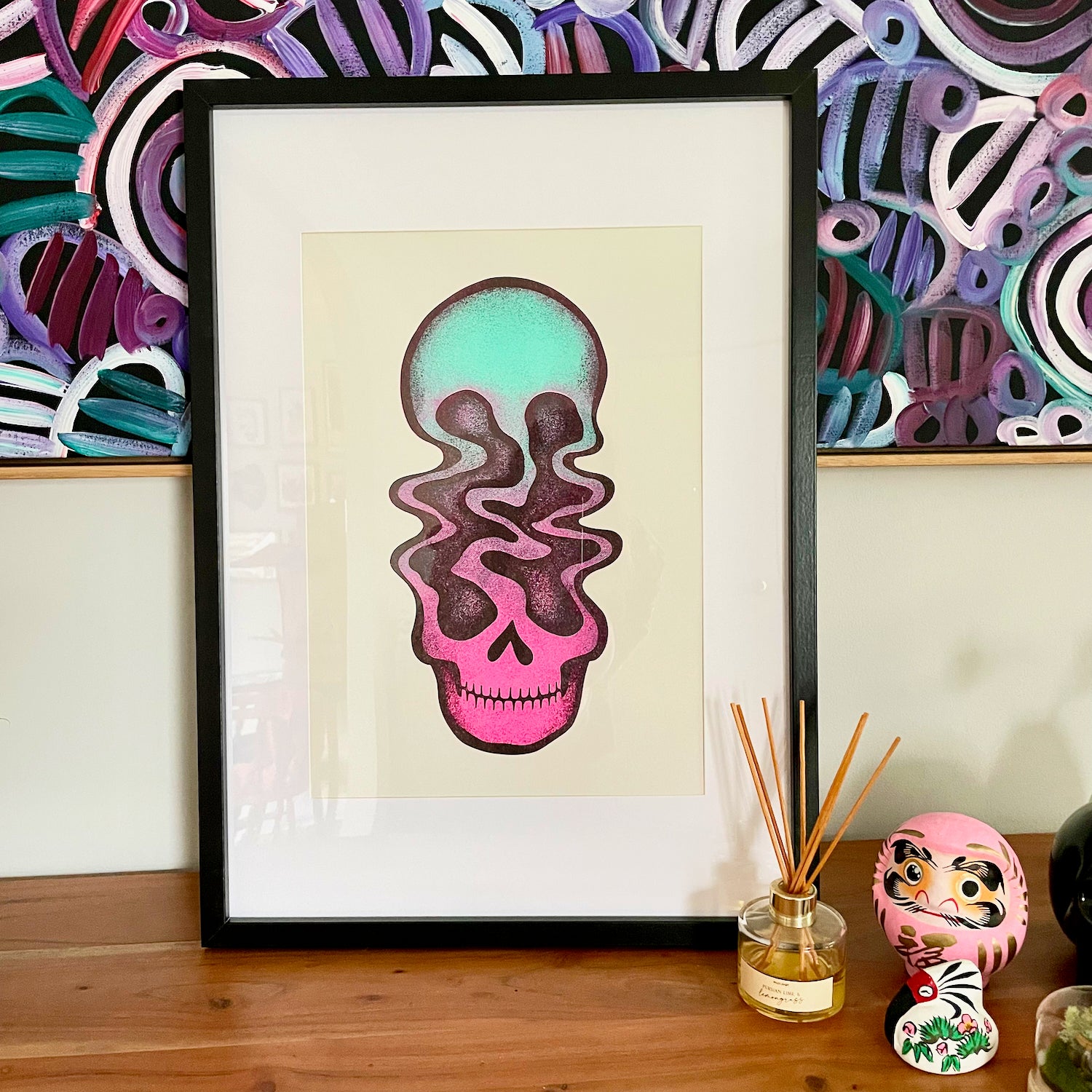 Psychedelic Skull A3 Risograph Print - edenki