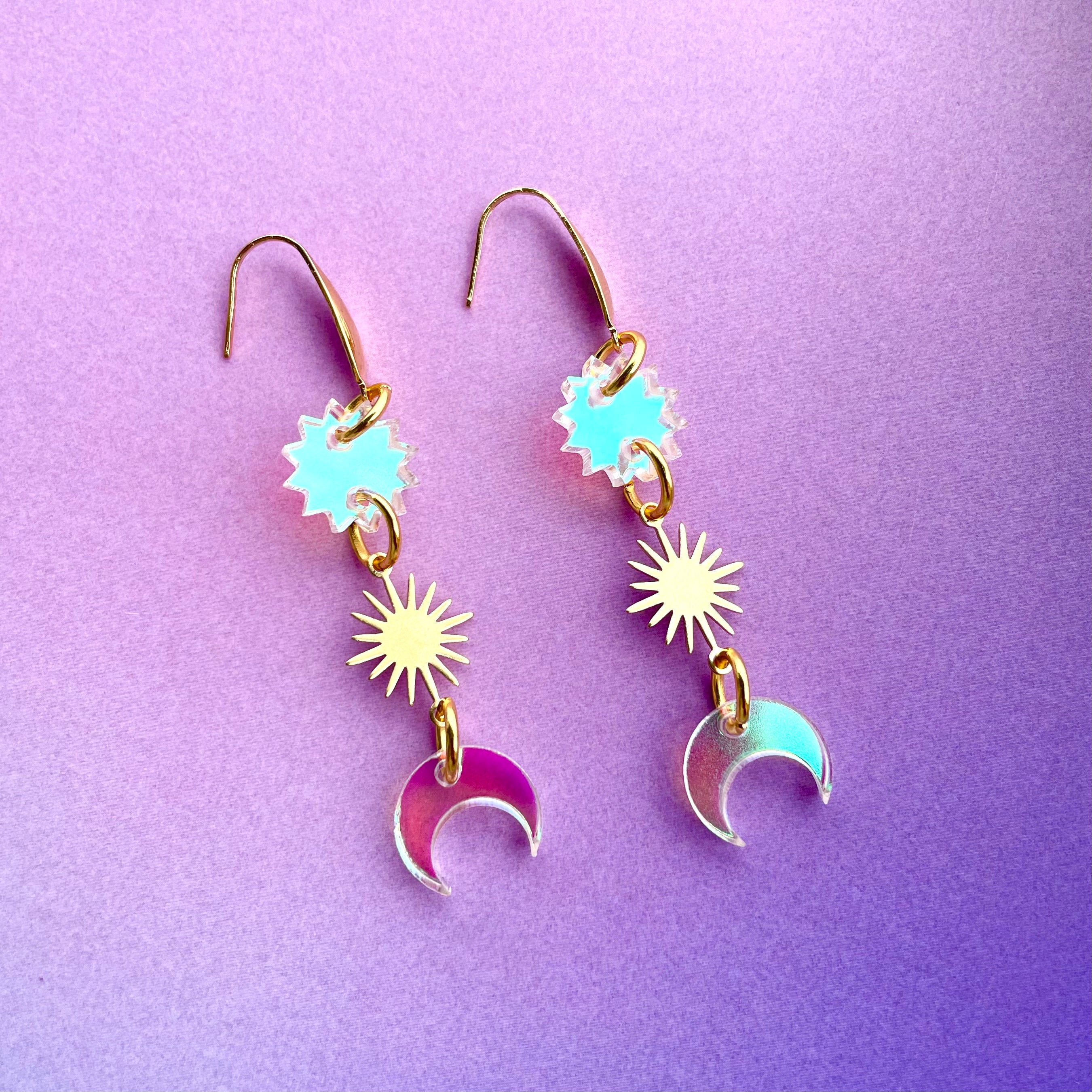 Holographic Moon & Star Earrings