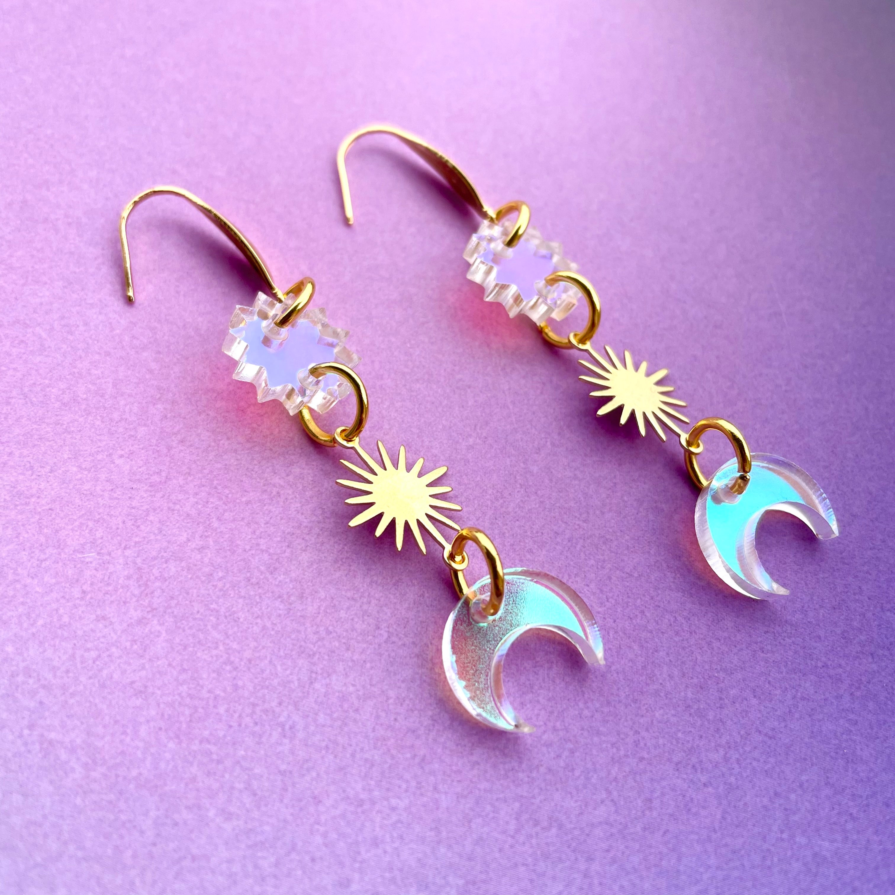 Holographic Moon & Star Earrings