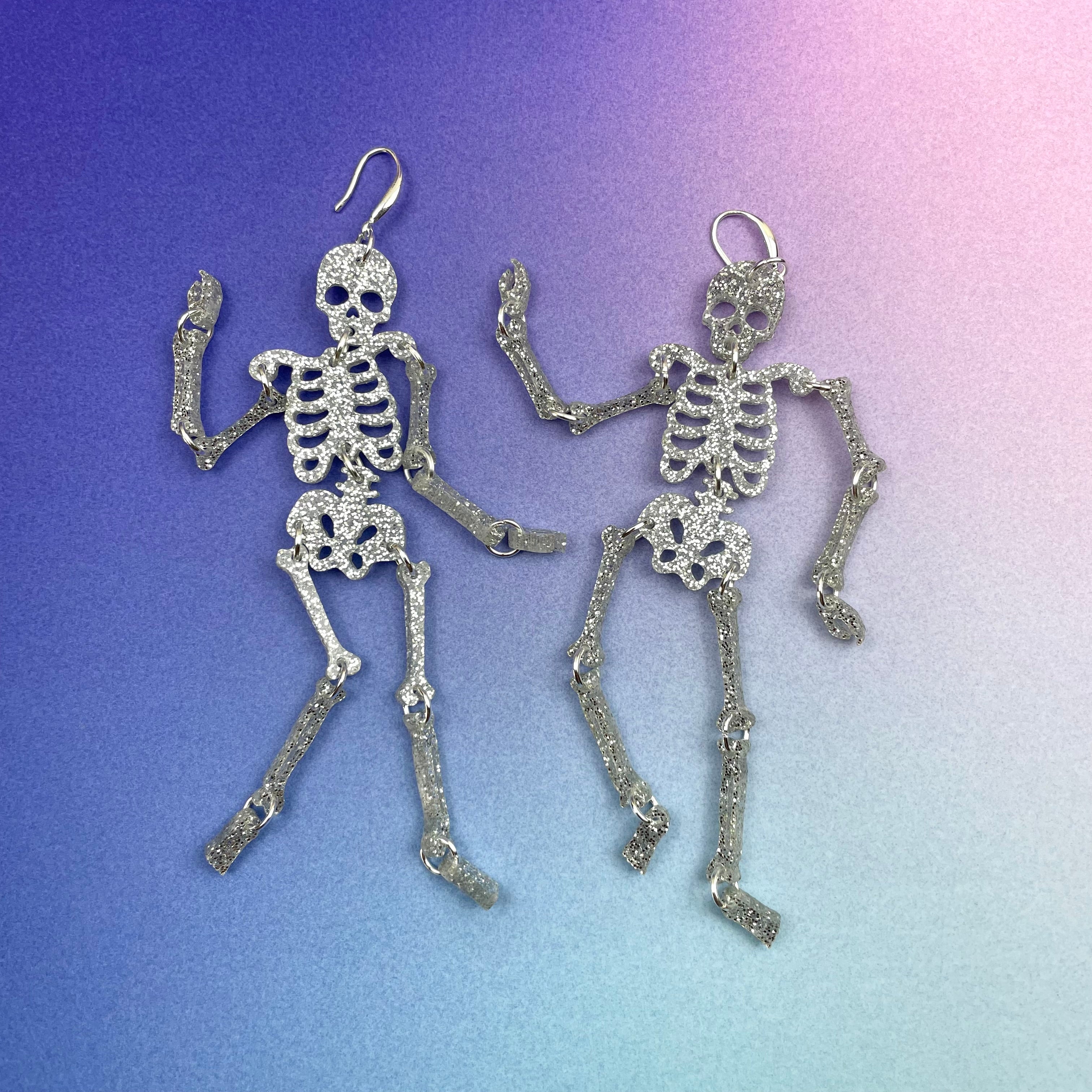 large silver skeleton earrings
