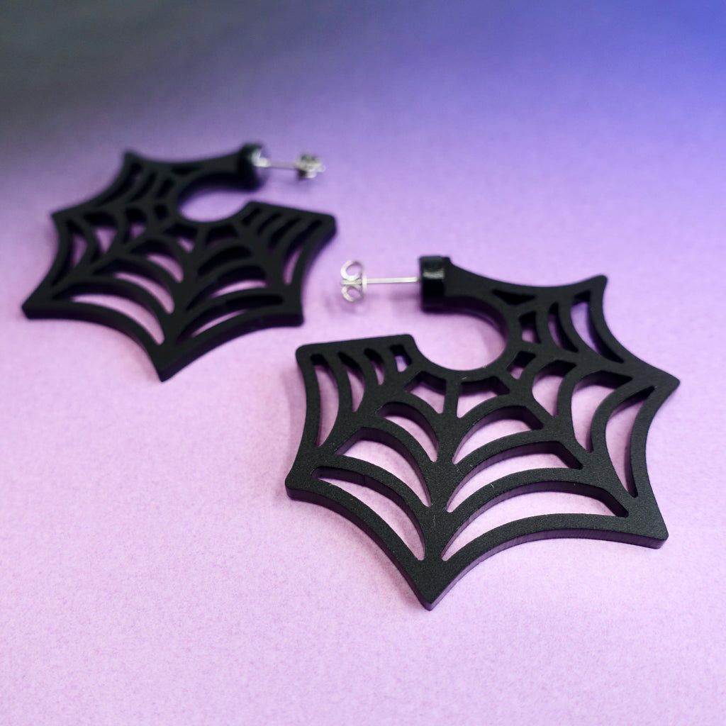 Spiderweb Hoop Earrings - Matt Black