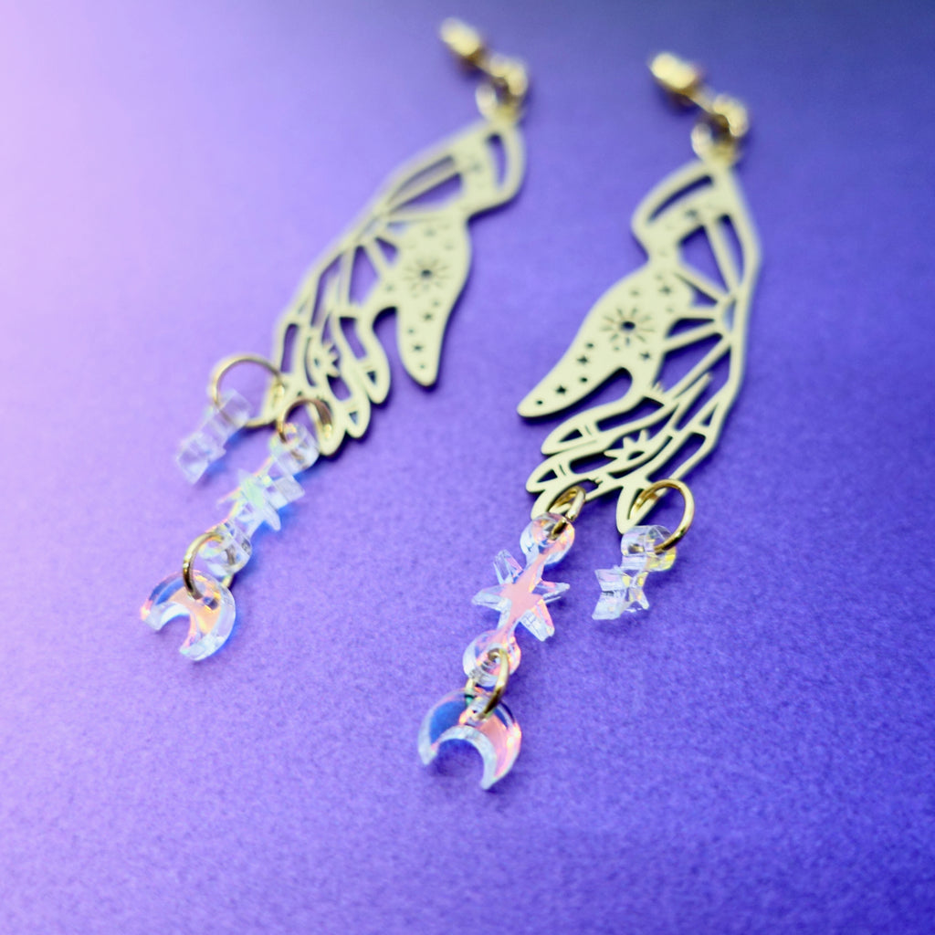 Lyra Iridescent and Brass Hand Earrings
