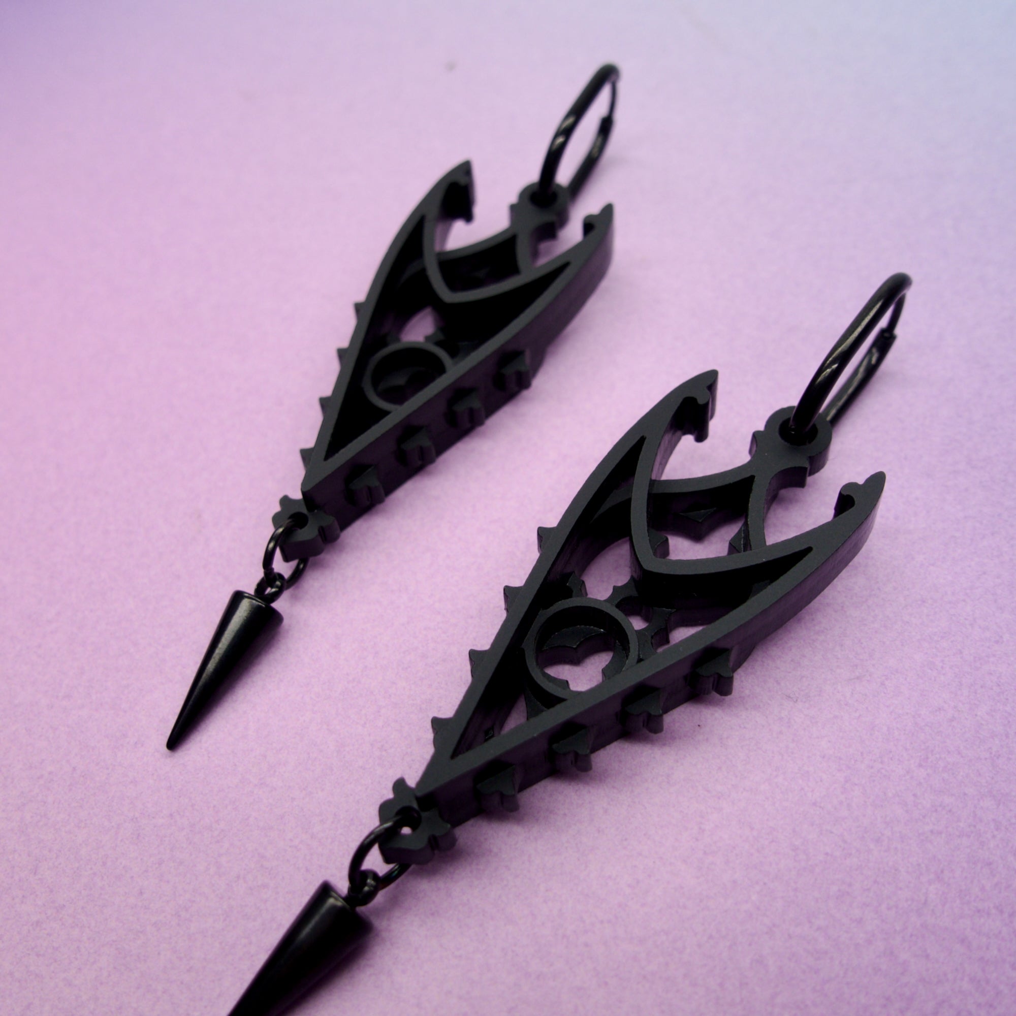 Inverted Spires in Black - Gothic Cathedral Statement Earrings
