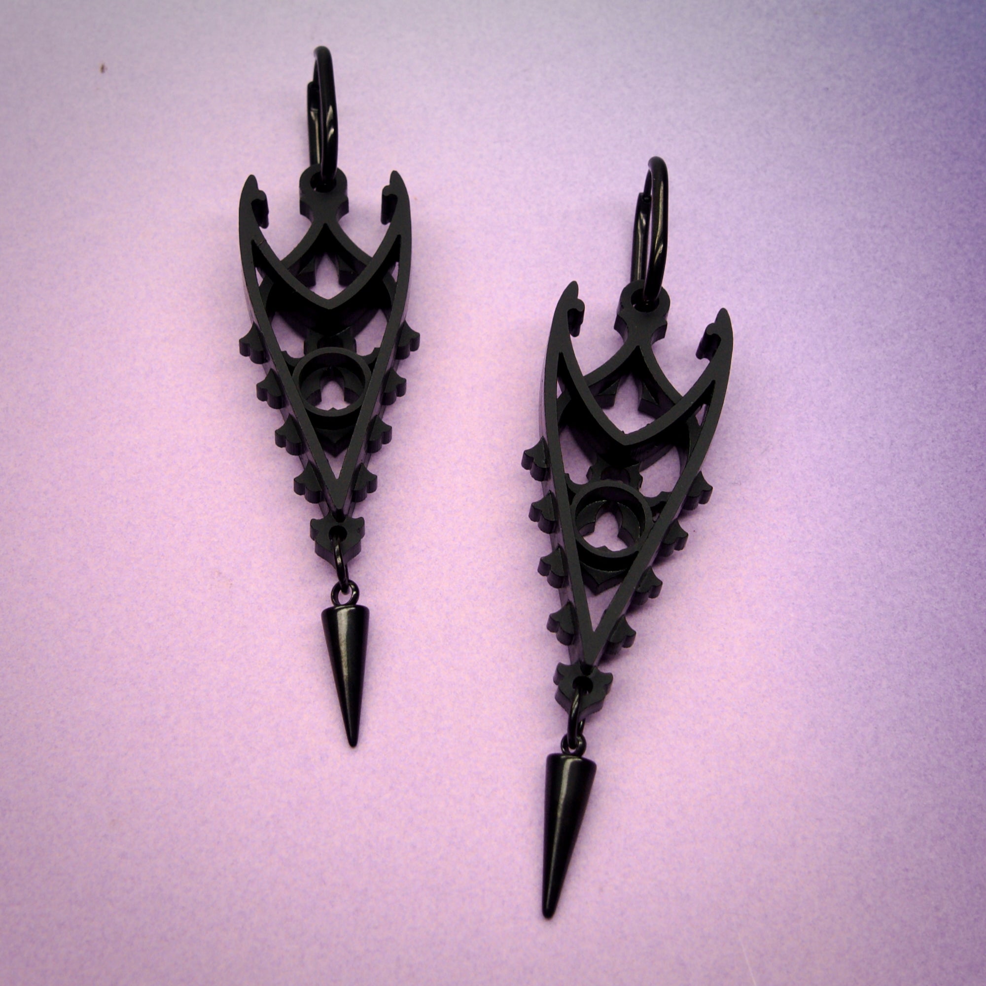 Inverted Spires in Black - Gothic Cathedral Statement Earrings