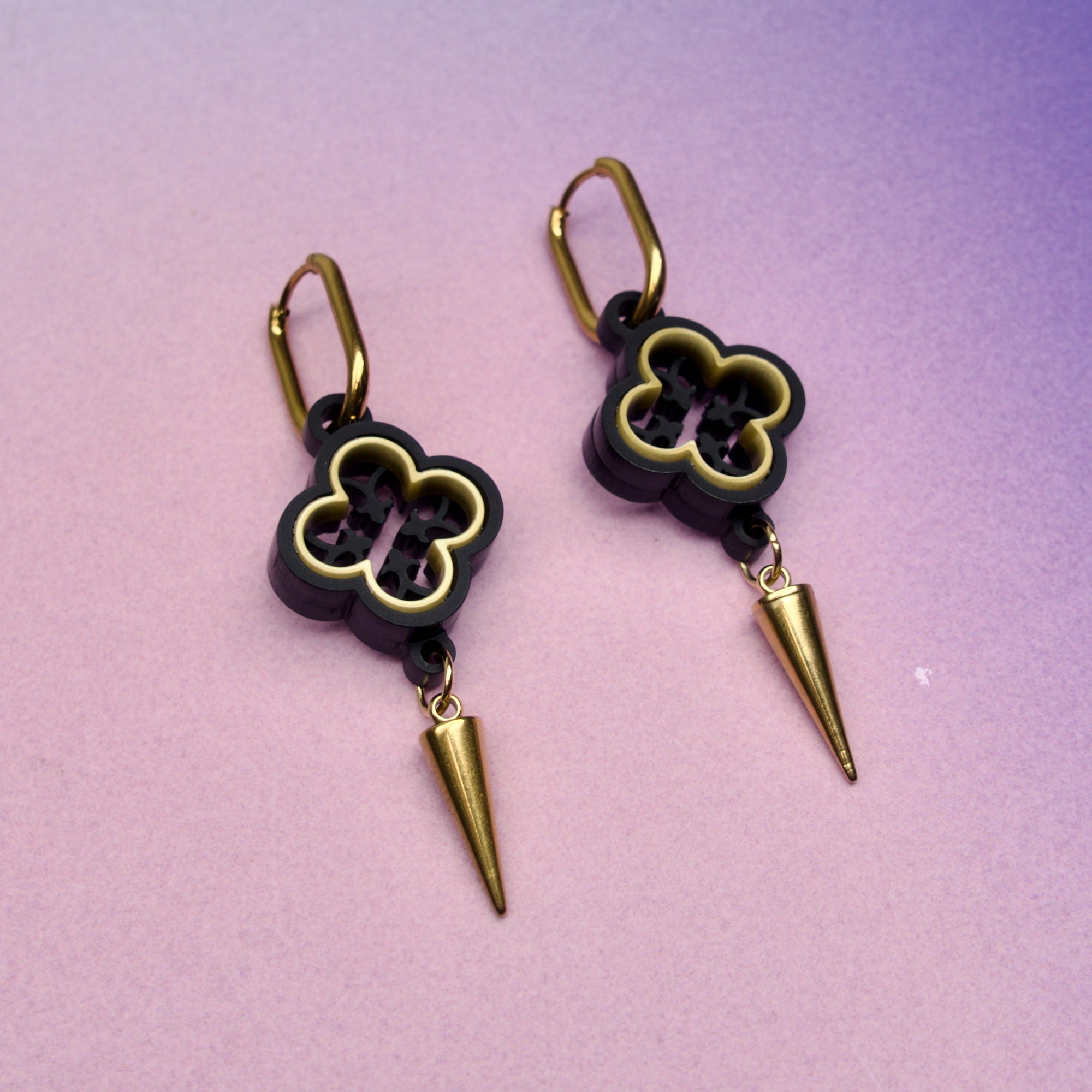Aurum Noir Gothic Quatrefoil Cathedral Earrings