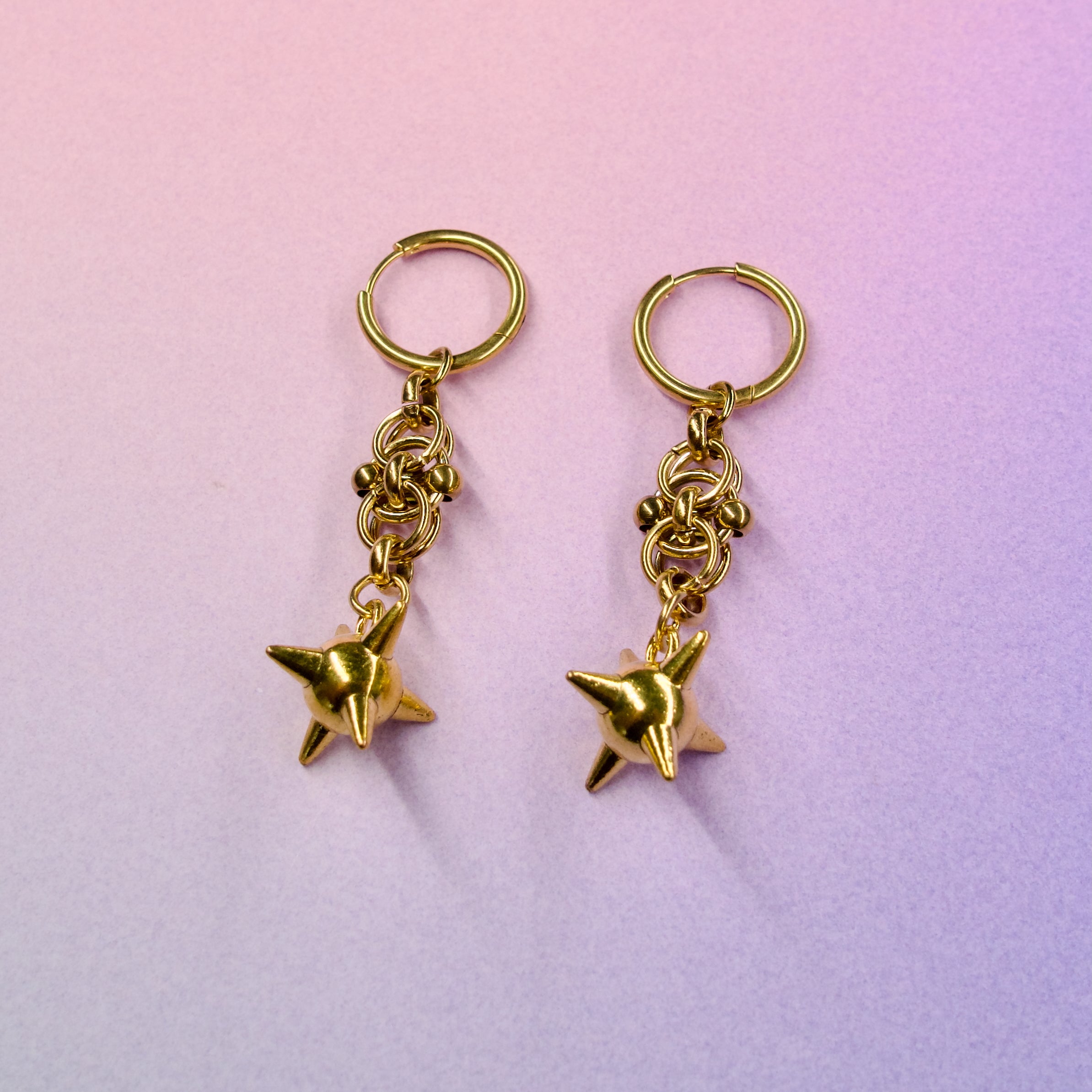 Morning Star Steel Chain Earrings - Gold