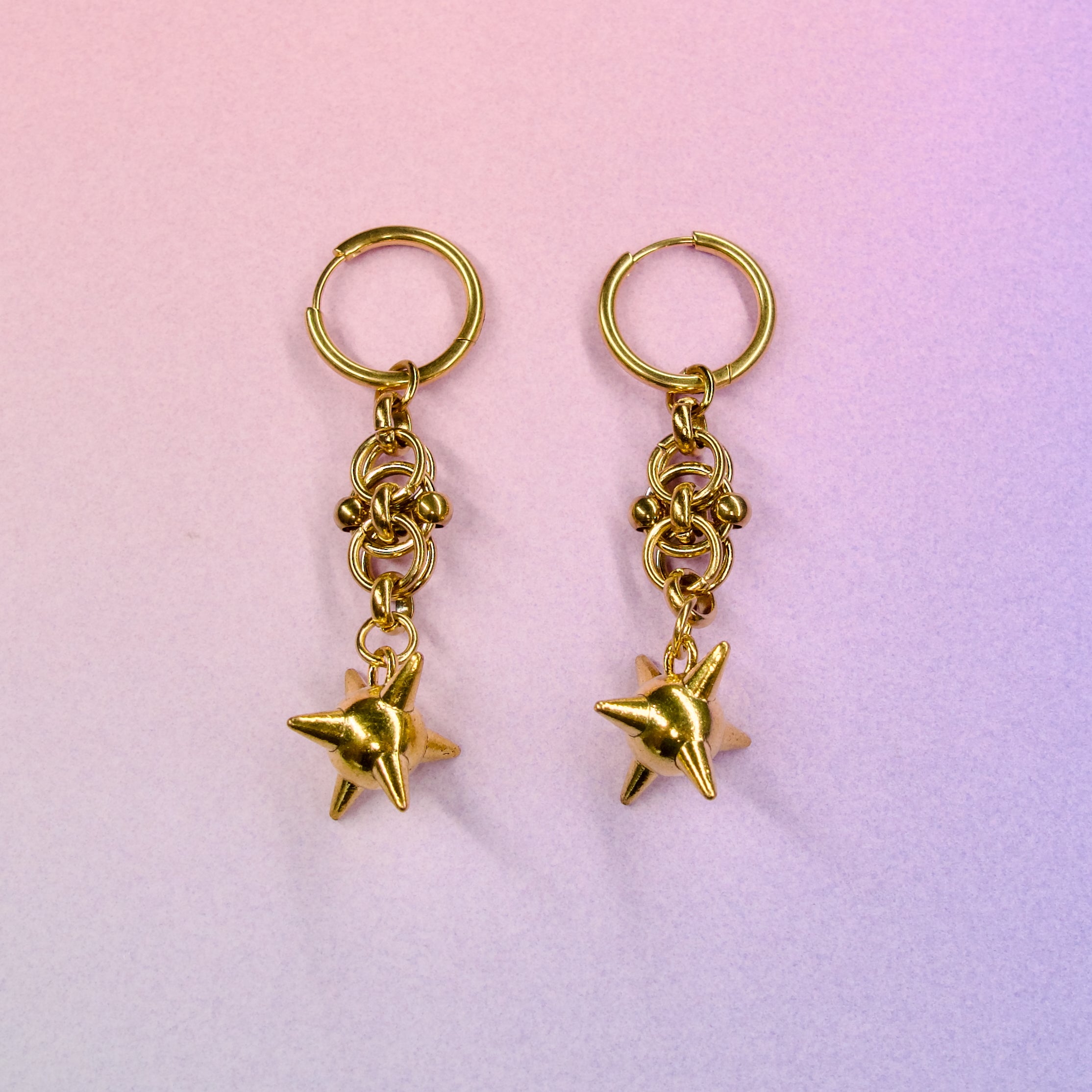 Morning Star Steel Chain Earrings - Gold