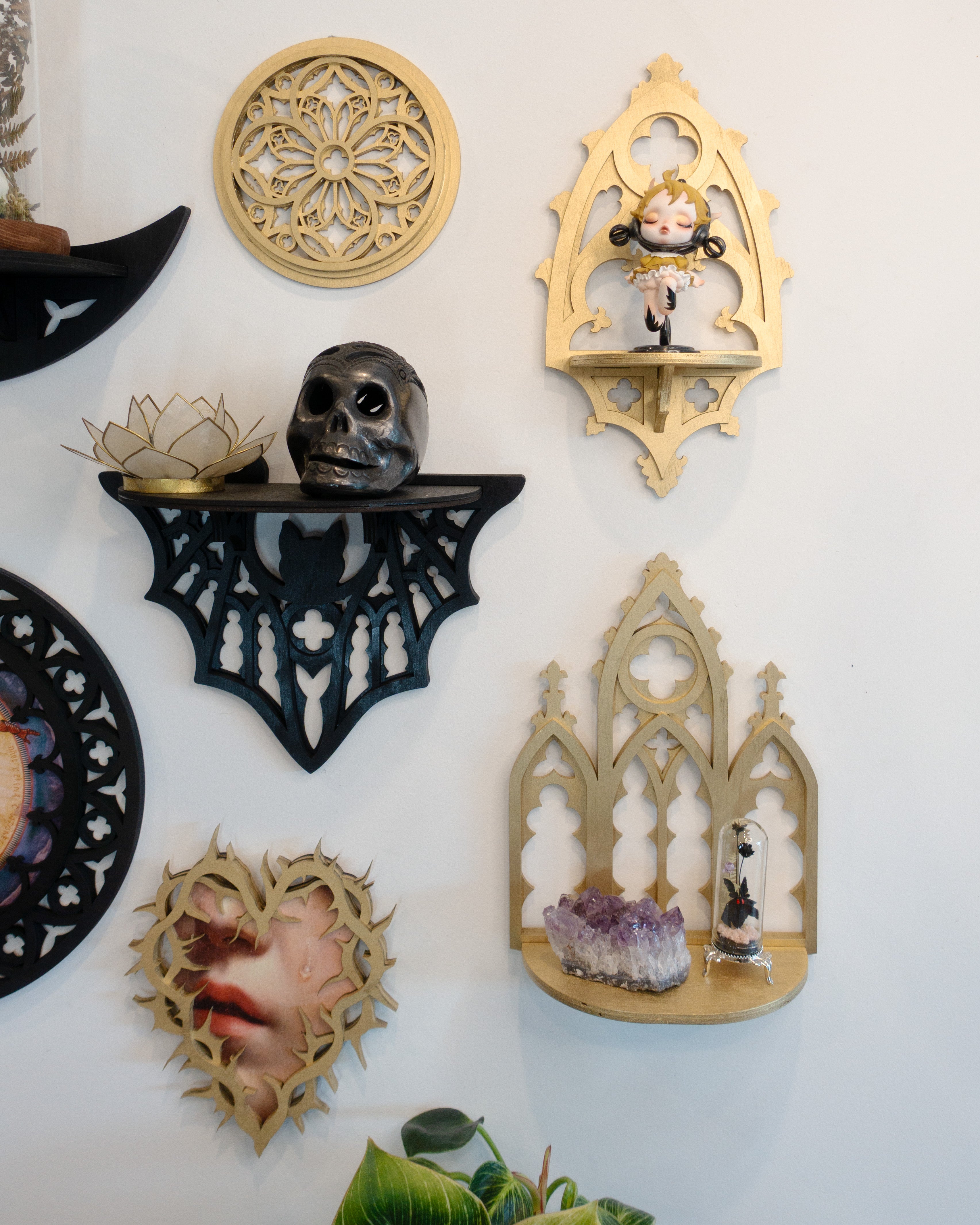 Gold Mini Gothic Cathedral Arch Wall Shelf