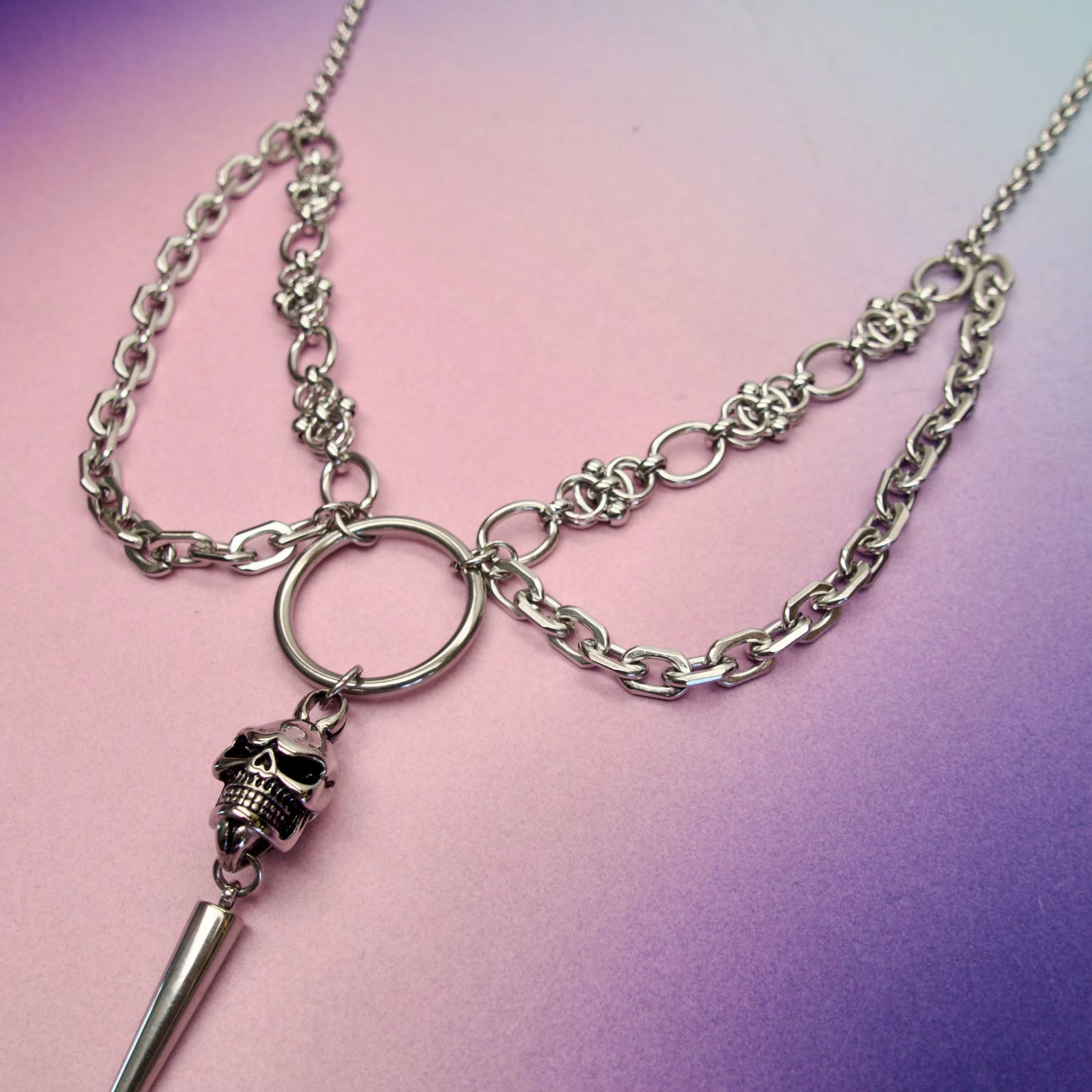 Steel Skull & Chain Necklace